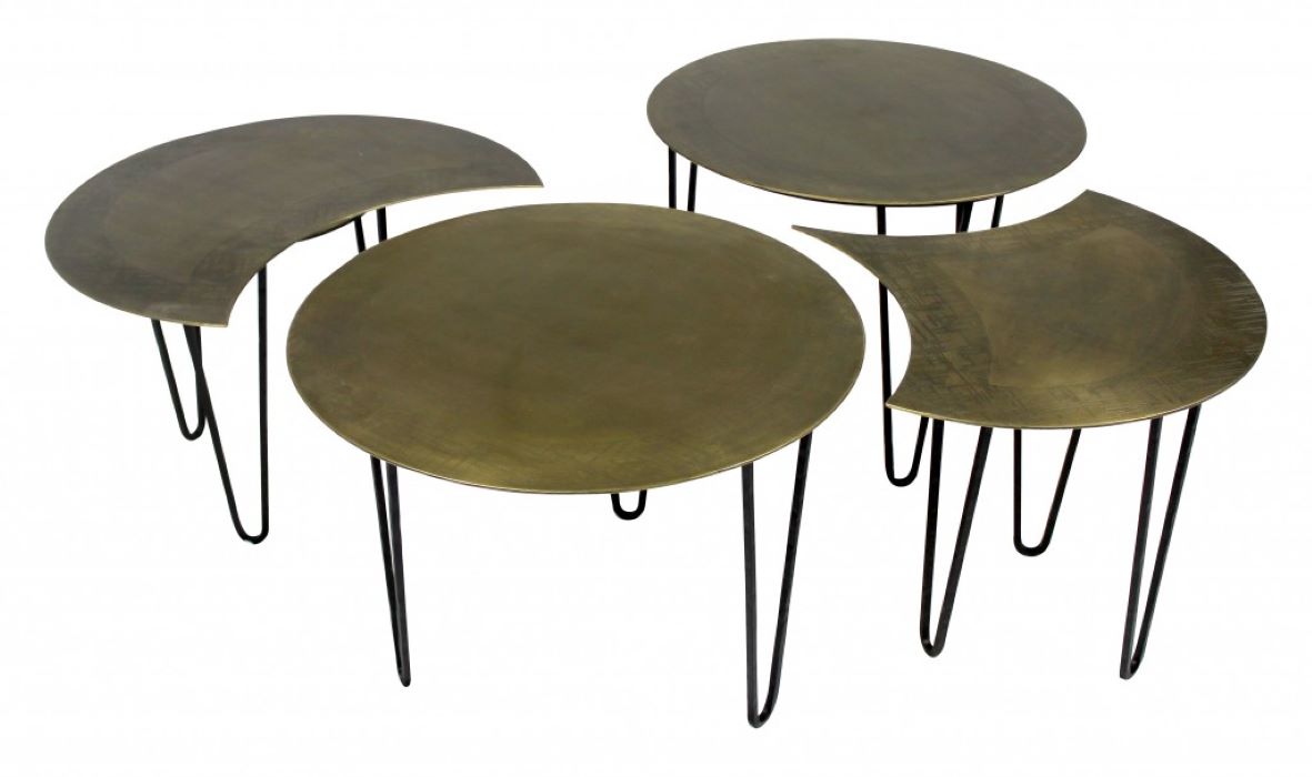Set of Four Brass Aluminum and Metal Free Form Frame Bunching Coffee Tables-3