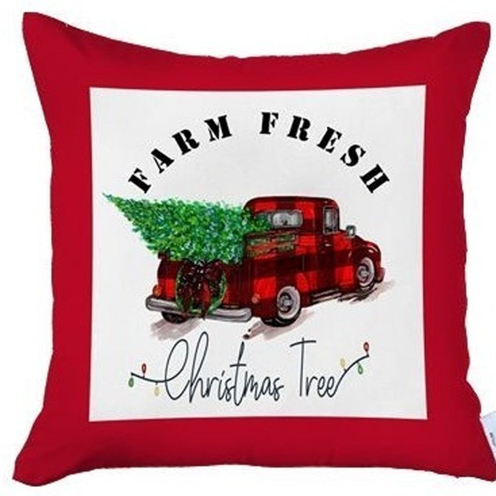 Set Of Four 18 X 18 Red Plaid Zippered Polyester Christmas Tree Throw Pillow-2