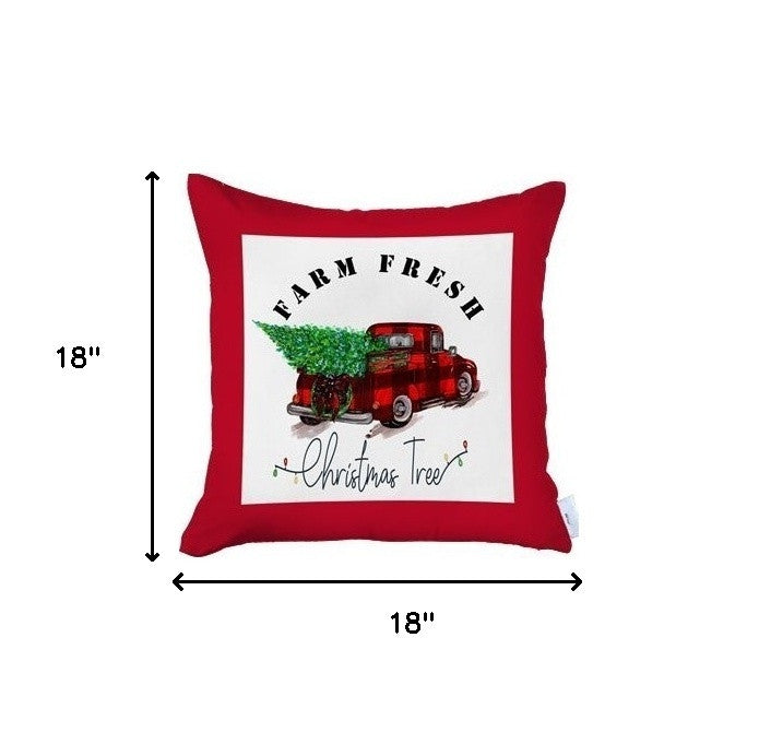 Set Of Four 18 X 18 Red Plaid Zippered Polyester Christmas Tree Throw Pillow-7