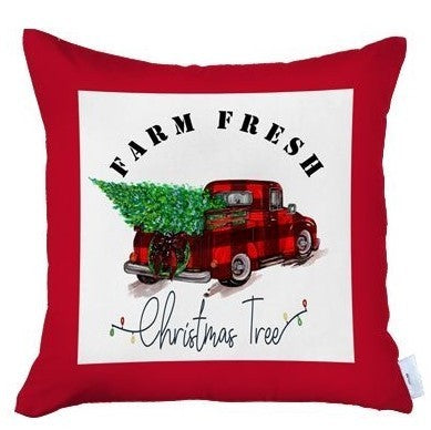 Set Of Four 18 X 18 Red Plaid Zippered Polyester Christmas Tree Throw Pillow-1