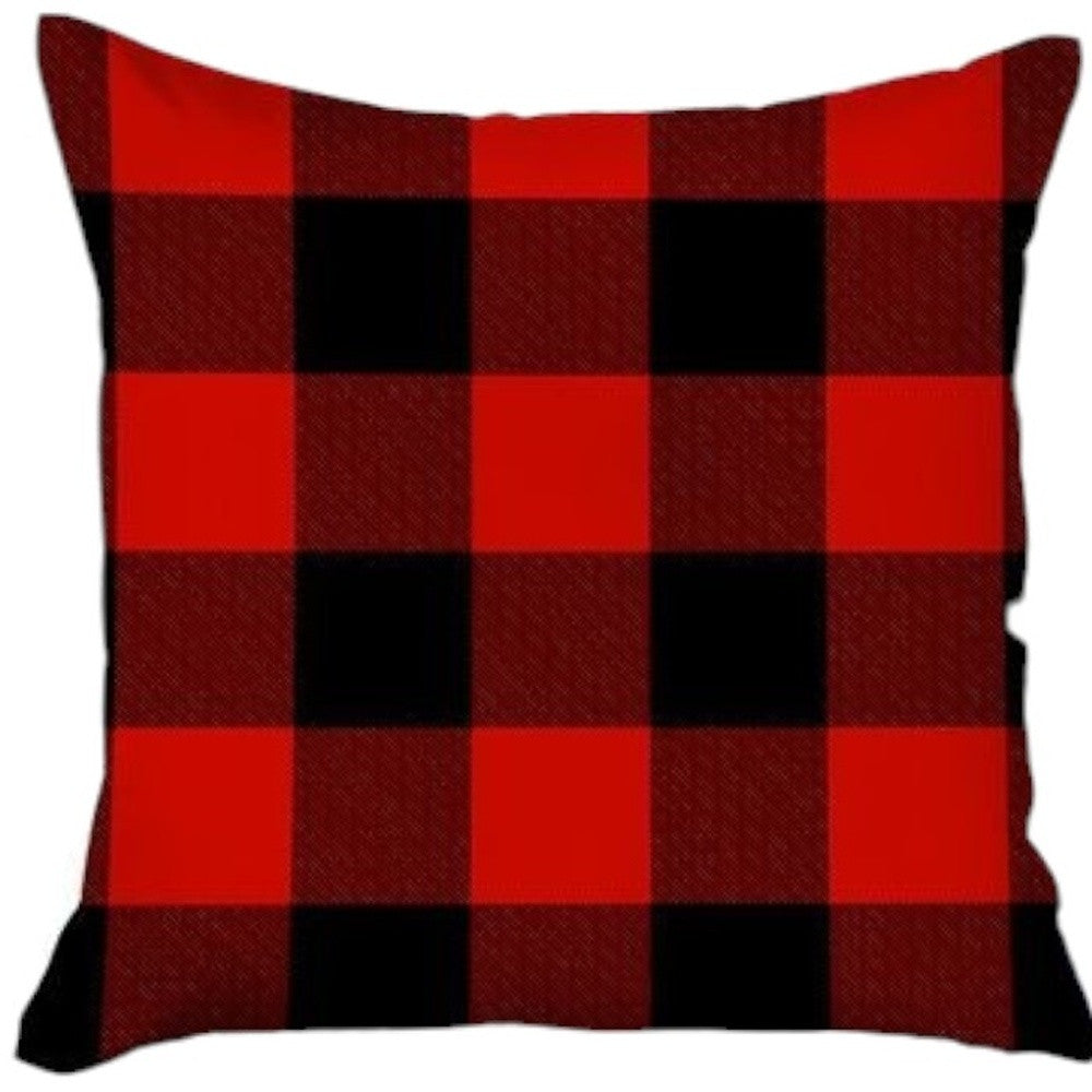 Set Of Four 18 X 18 Red And Black Plaid Zippered Polyester Christmas Throw Pillow-2