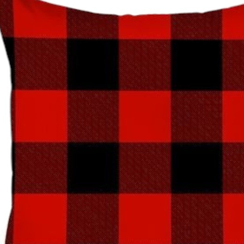 Set Of Four 18 X 18 Red And Black Plaid Zippered Polyester Christmas Throw Pillow-4