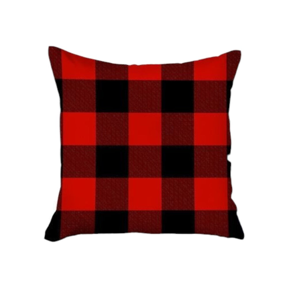 Set Of Four 18 X 18 Red And Black Plaid Zippered Polyester Christmas Throw Pillow-1