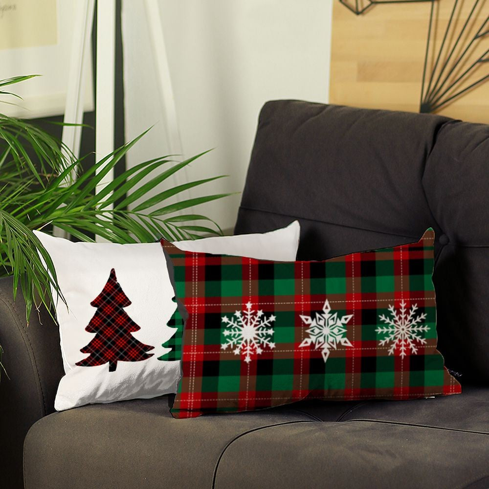 Set of 2 Christmas Plaid Lumbar Decorative Pillows-0