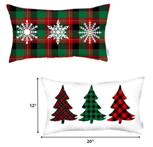 Set of 2 Christmas Plaid Lumbar Decorative Pillows-1