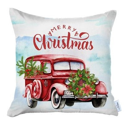 Set of 4 Merry Christmas Vintage Red Car Thow Pillow Covers-1