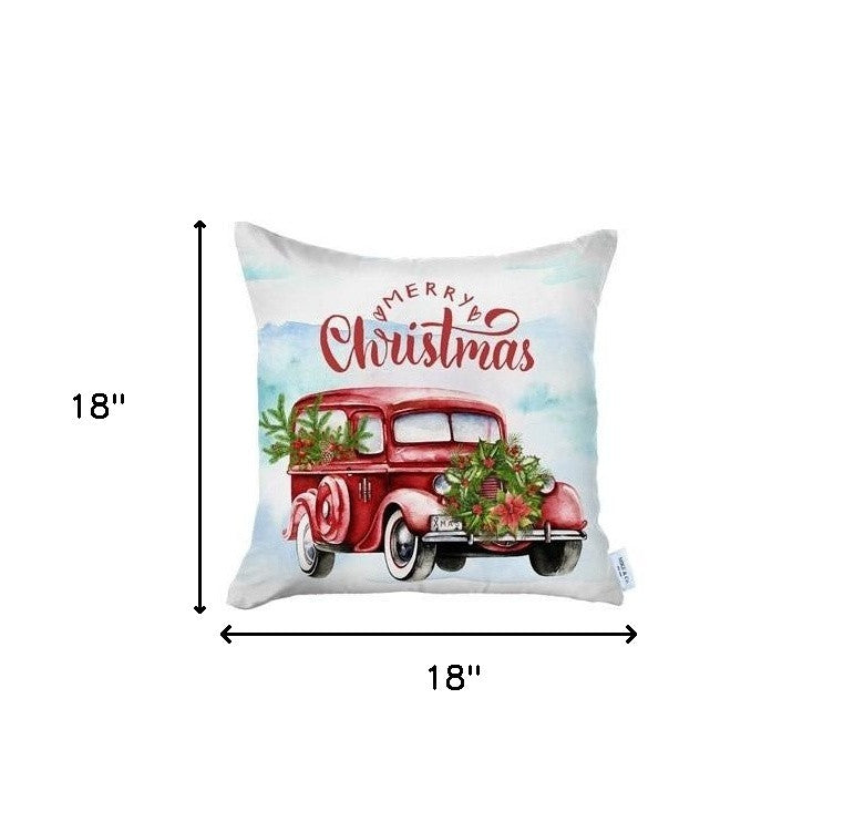Set of 4 Merry Christmas Vintage Red Car Thow Pillow Covers-5