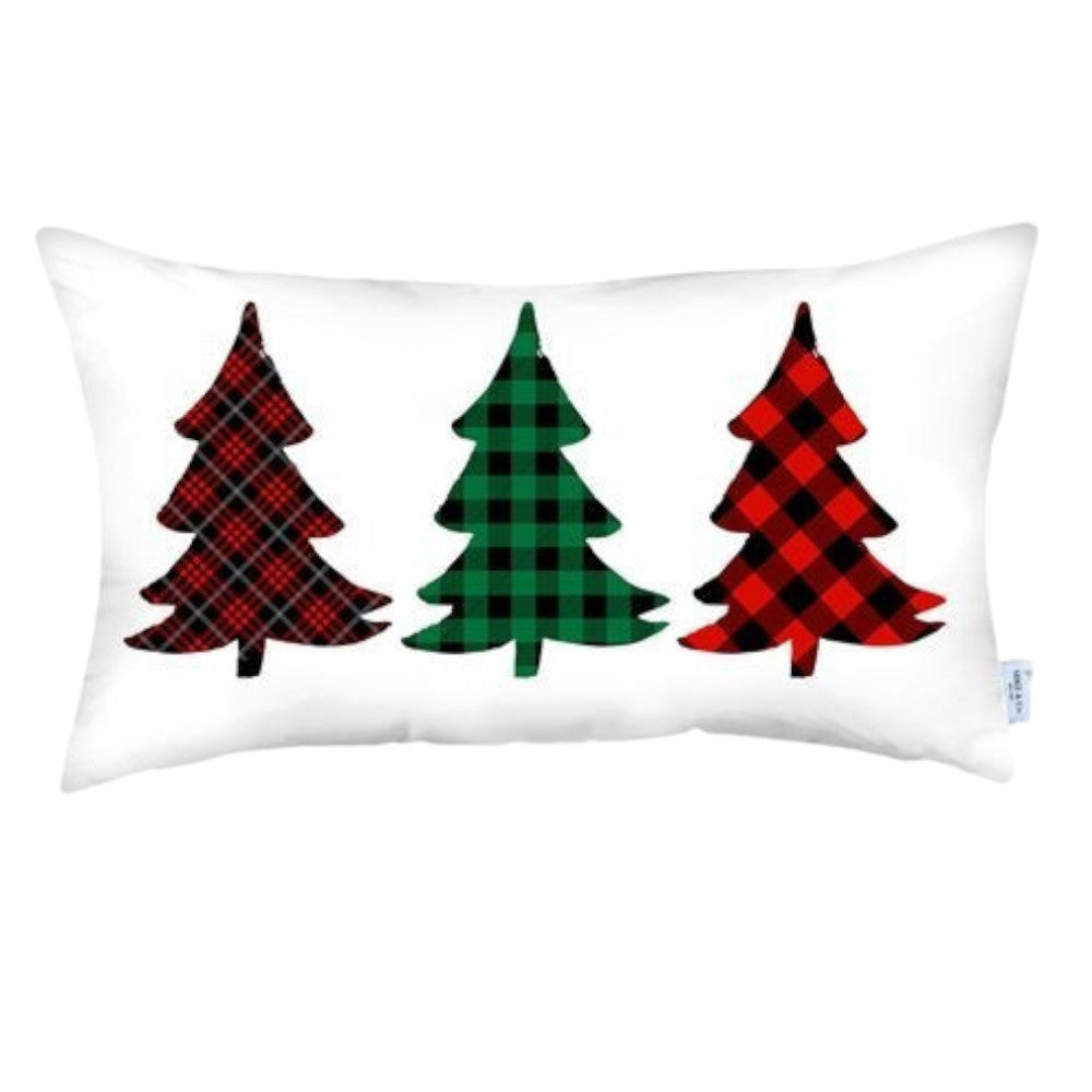 Set of 4 Christmas Tree Trio Plaid Lumbar Pillow Covers-0
