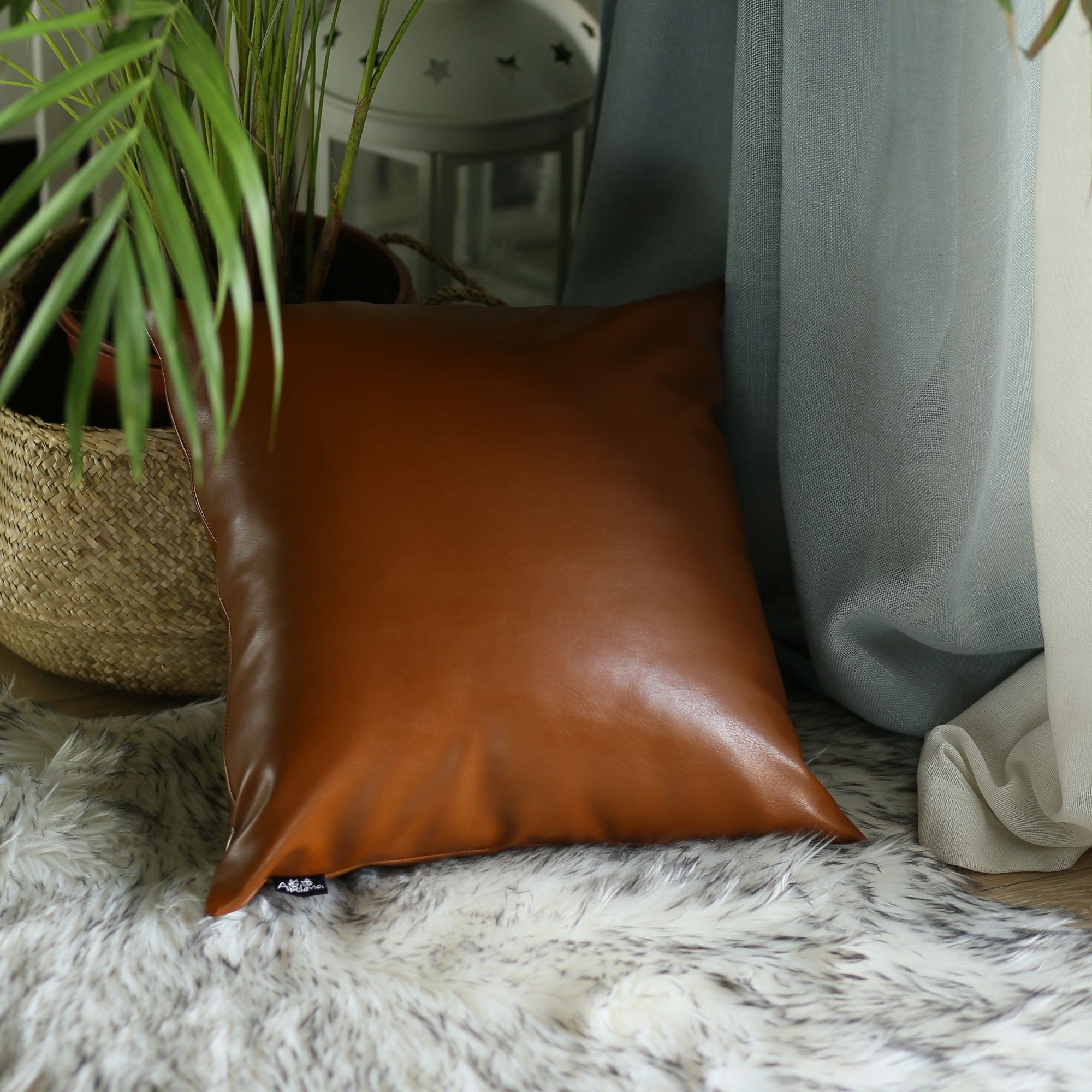 Set of 2 Brown Patterned and Solid Throw Pillows-4