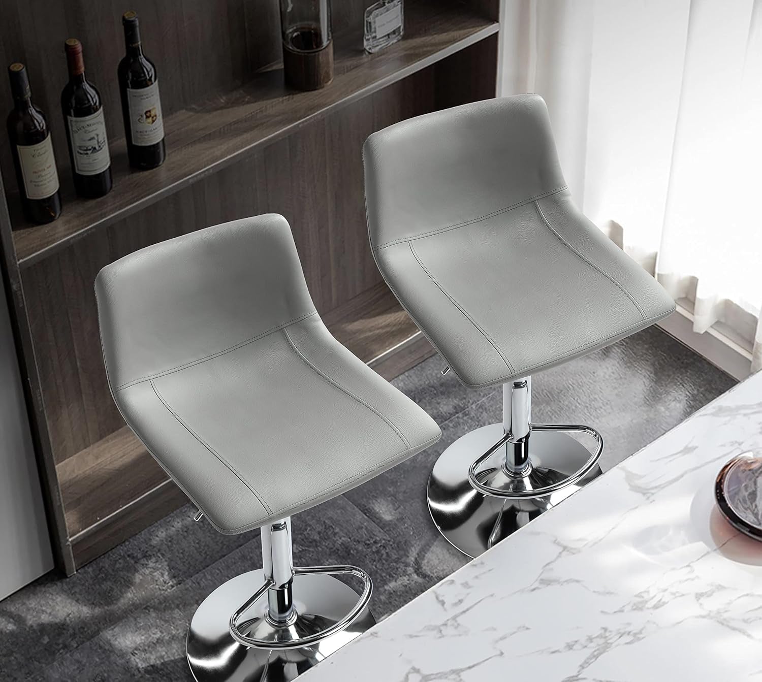 Modern Grey PU Leather Swivel Bar Stools Set-1