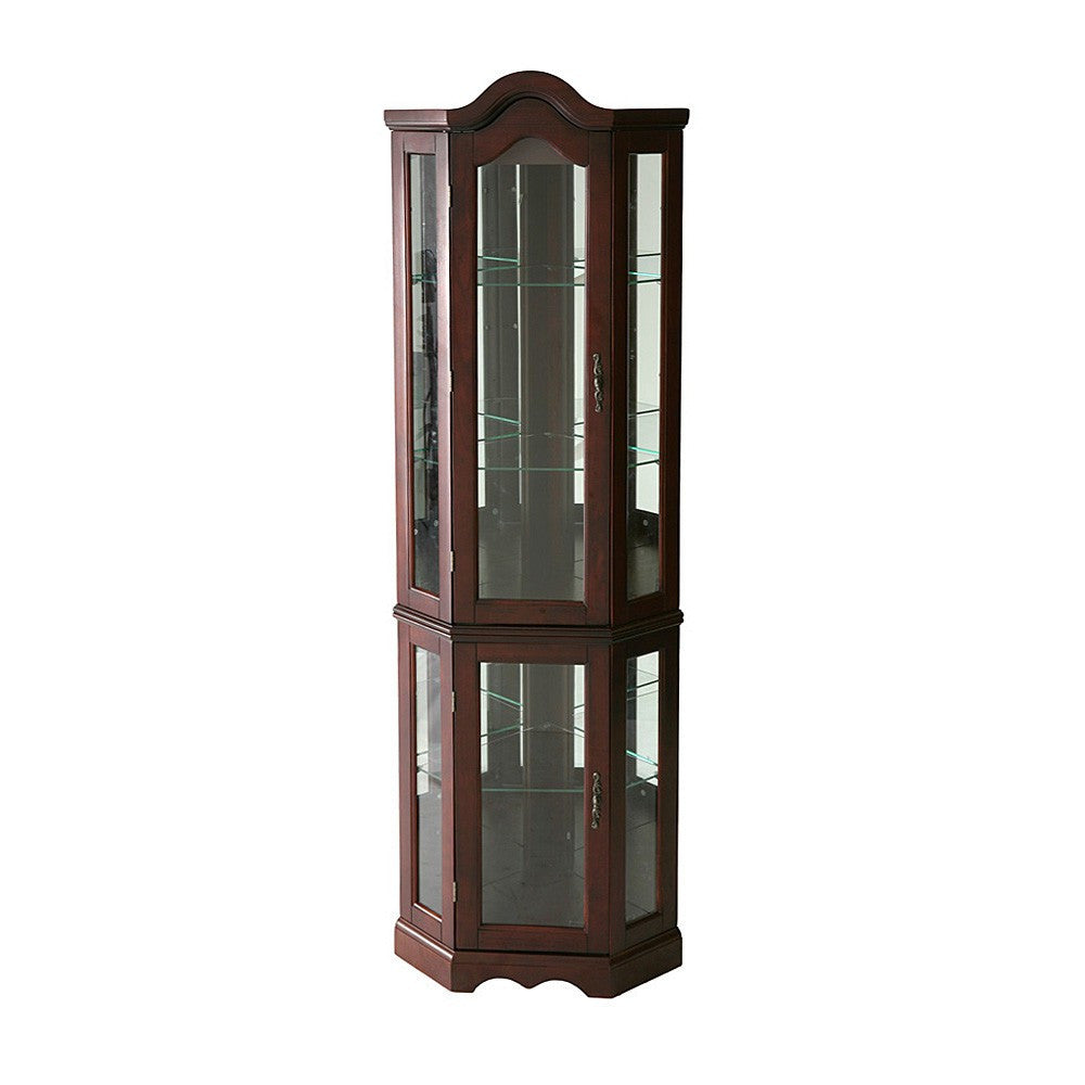 Mahogany Scallop Top Lighted Corner Curio Cabinet-2