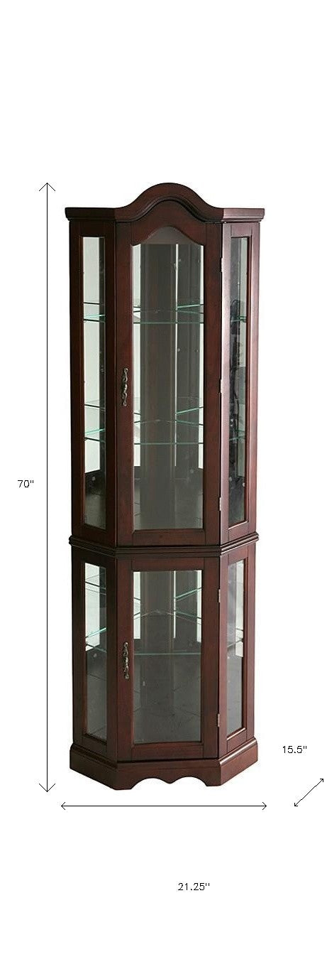 Mahogany Scallop Top Lighted Corner Curio Cabinet-7