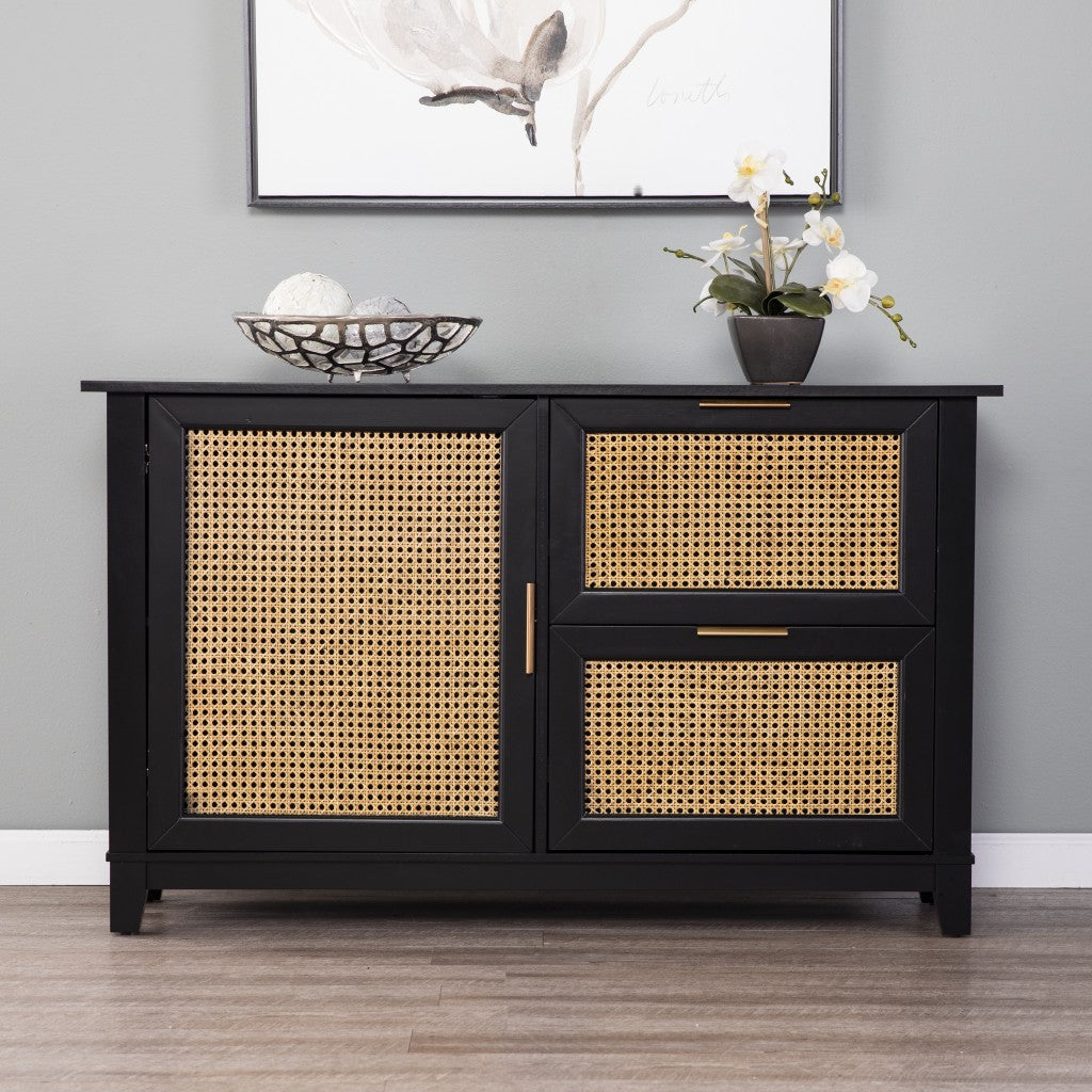 50" Black Solid Wood Two Drawer Sideboard-6