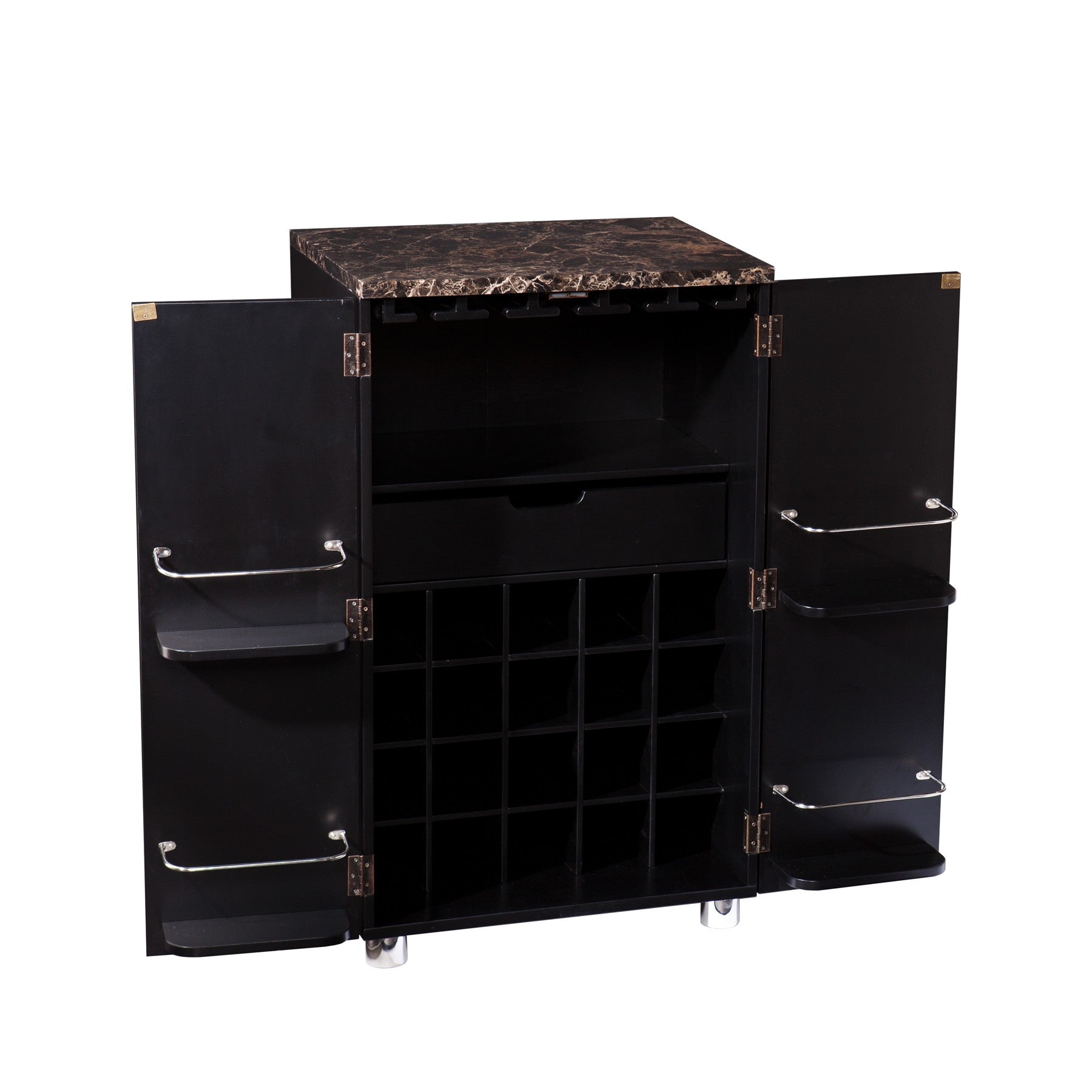 Metro Black Wood and Marble Bar Cabinet-1