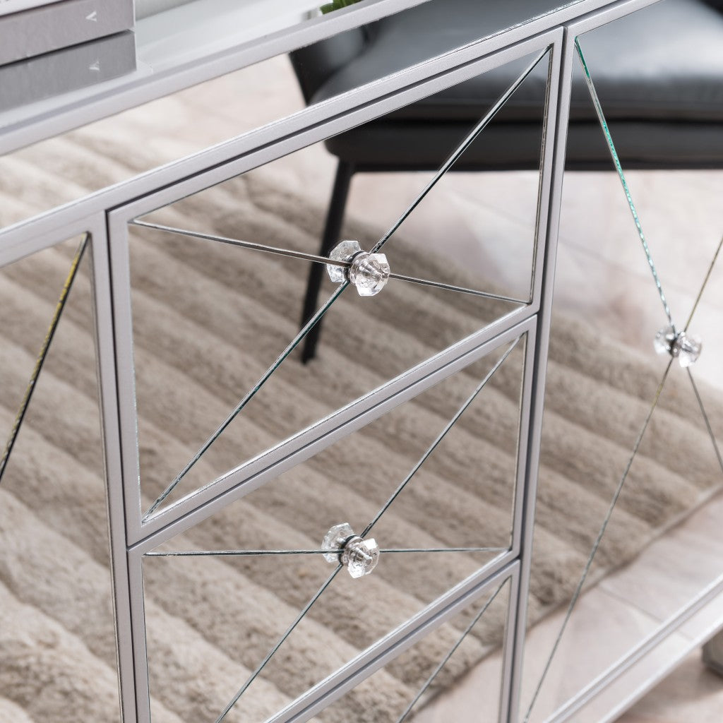 50" Silver Wood and Glass Three Drawer Credenza with Two Doors-6