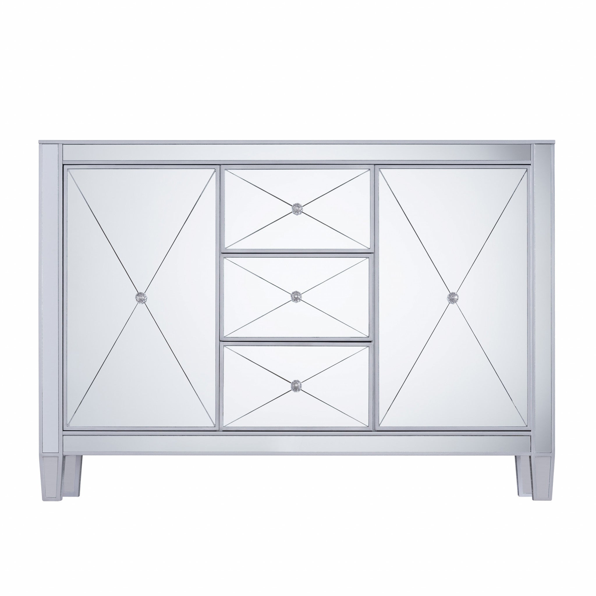 50" Silver Wood and Glass Three Drawer Credenza with Two Doors-1
