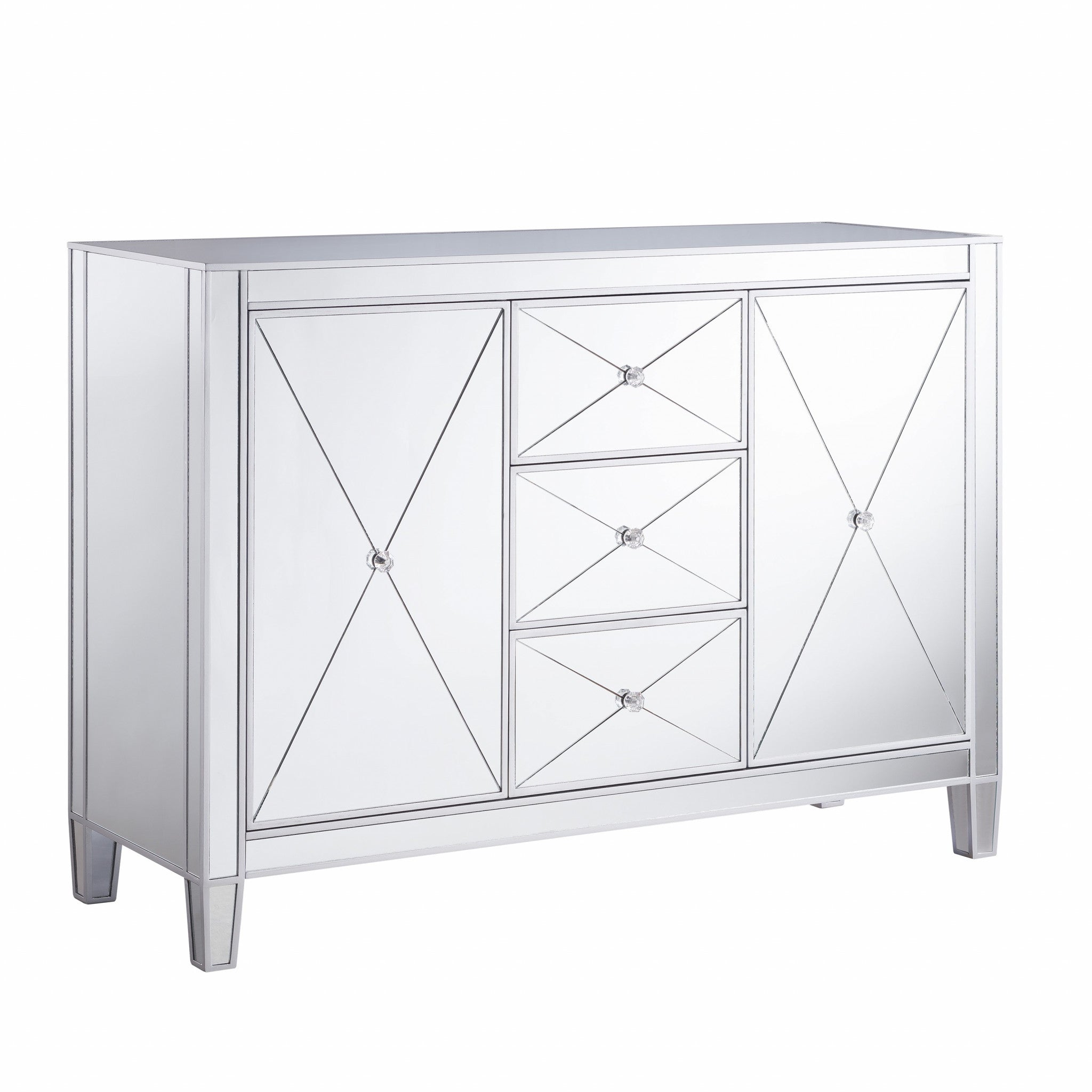 50" Silver Wood and Glass Three Drawer Credenza with Two Doors-2