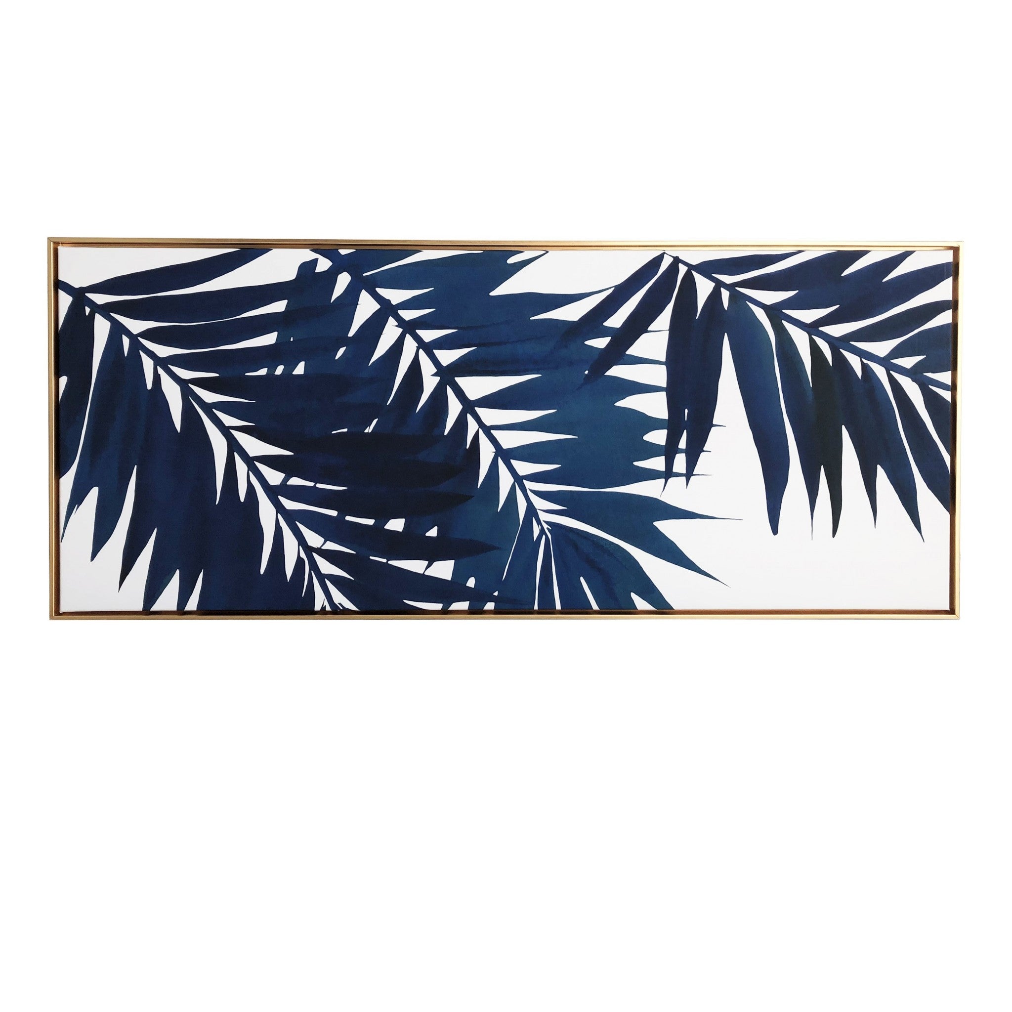 Bold Blue Palms Framed Canvas Wall Art Floater Frame Graphic Art Wall Art-1