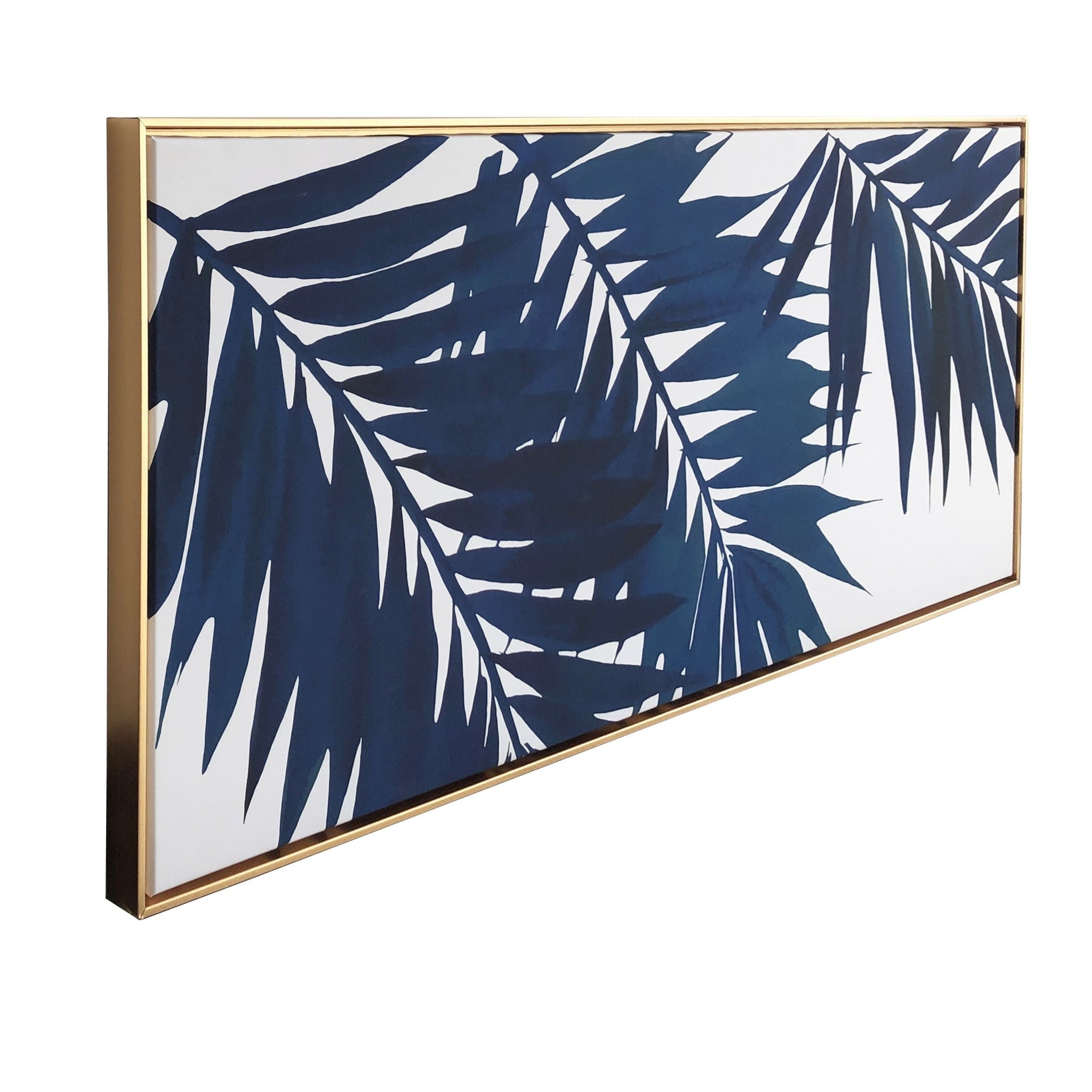 Bold Blue Palms Framed Canvas Wall Art Floater Frame Graphic Art Wall Art-2