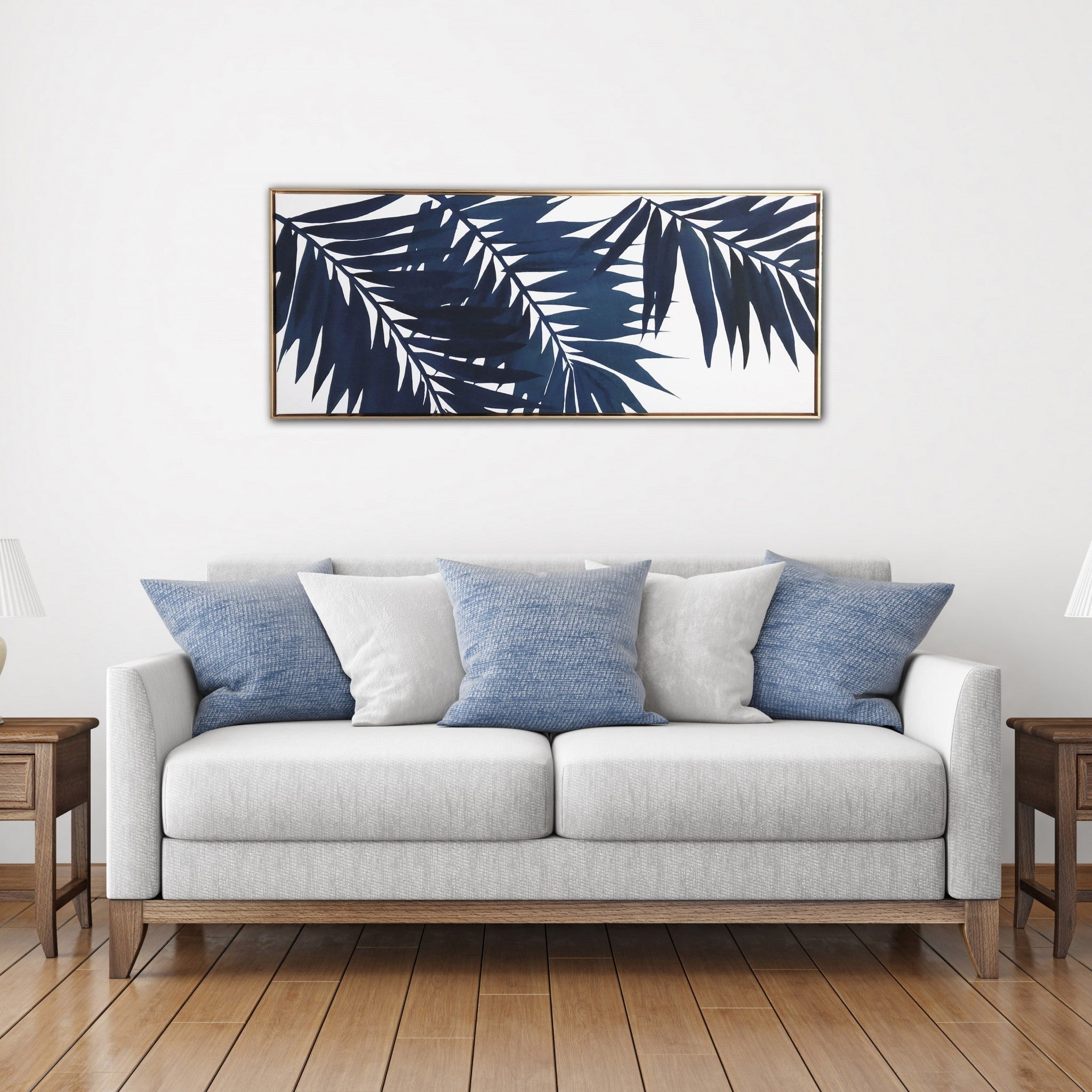 Bold Blue Palms Framed Canvas Wall Art Floater Frame Graphic Art Wall Art-5