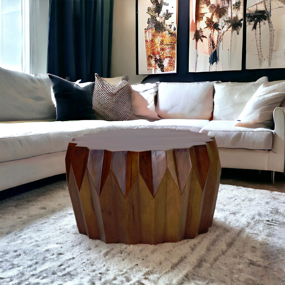29" Brown Solid Wood Octagon Coffee Table-1