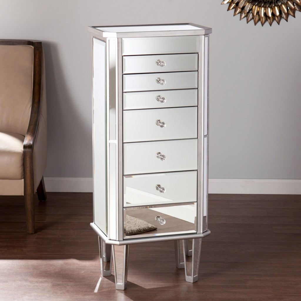 18" Silver Mirrored Writing Desk With Seven Drawers-5