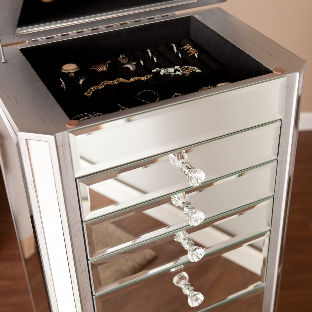 18" Silver Mirrored Writing Desk With Seven Drawers-8