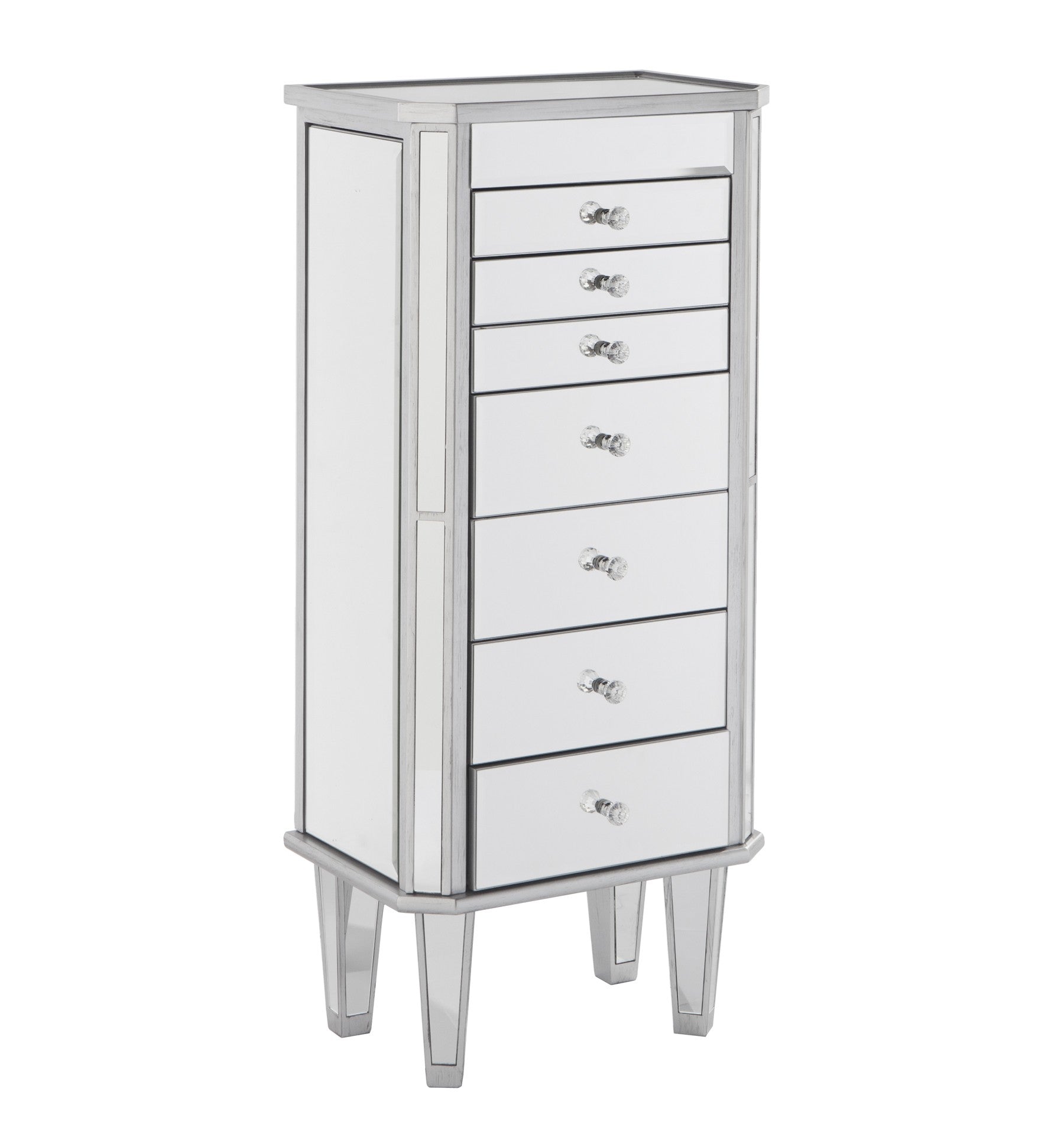 18" Silver Mirrored Writing Desk With Seven Drawers-2
