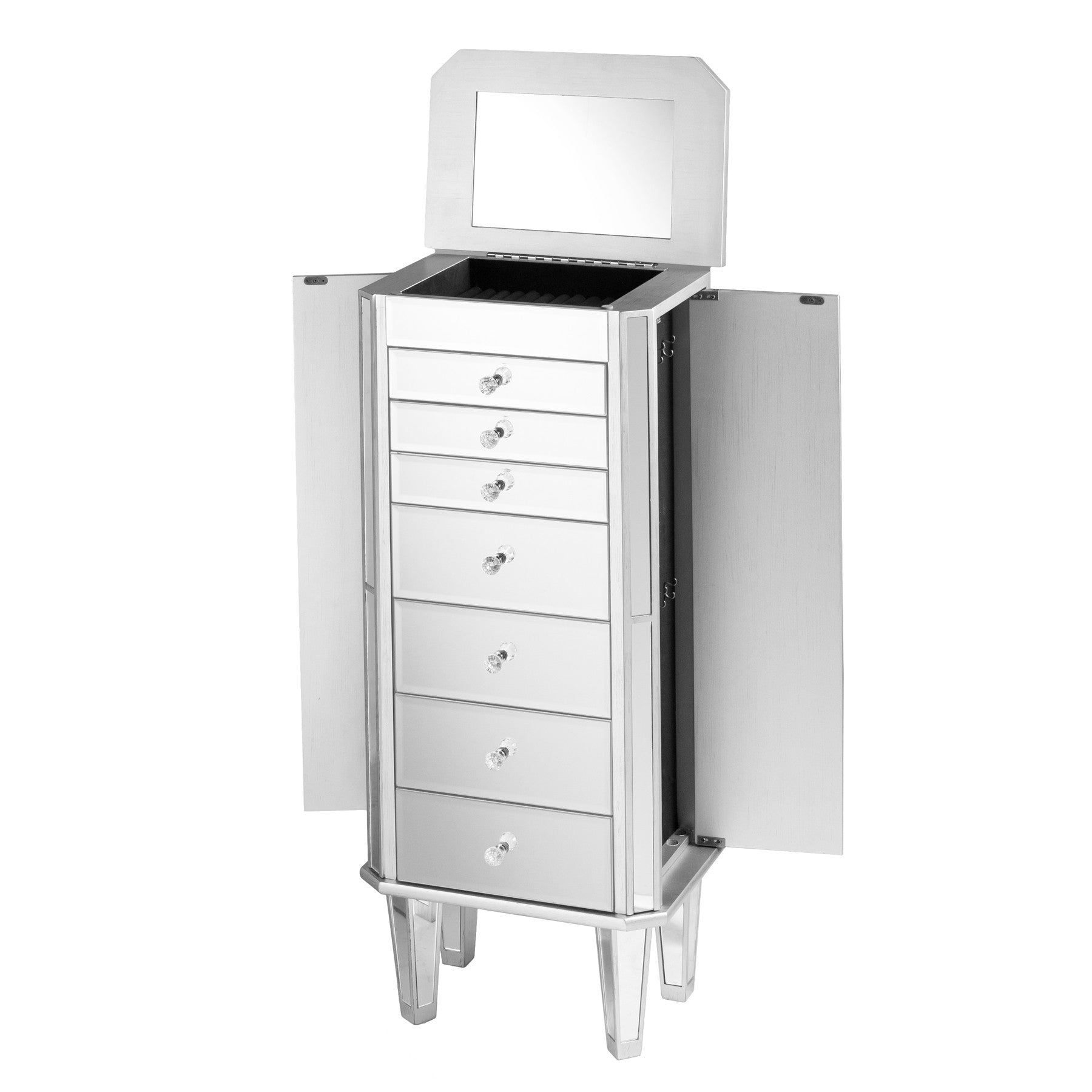 18" Silver Mirrored Writing Desk With Seven Drawers-3