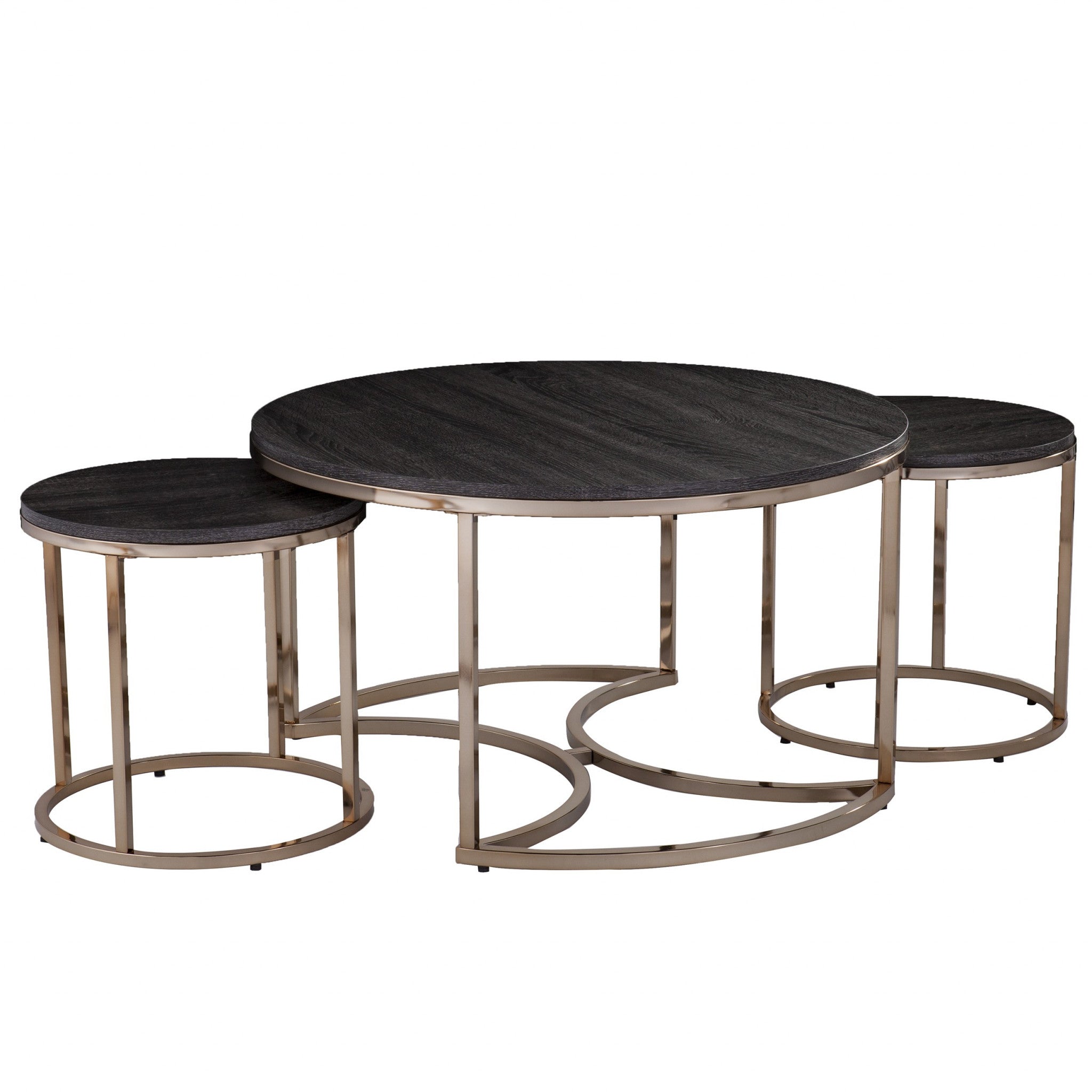 32" Champagne And Charcoal Manufactured Wood And Metal With Iron Round Coffee Table-0