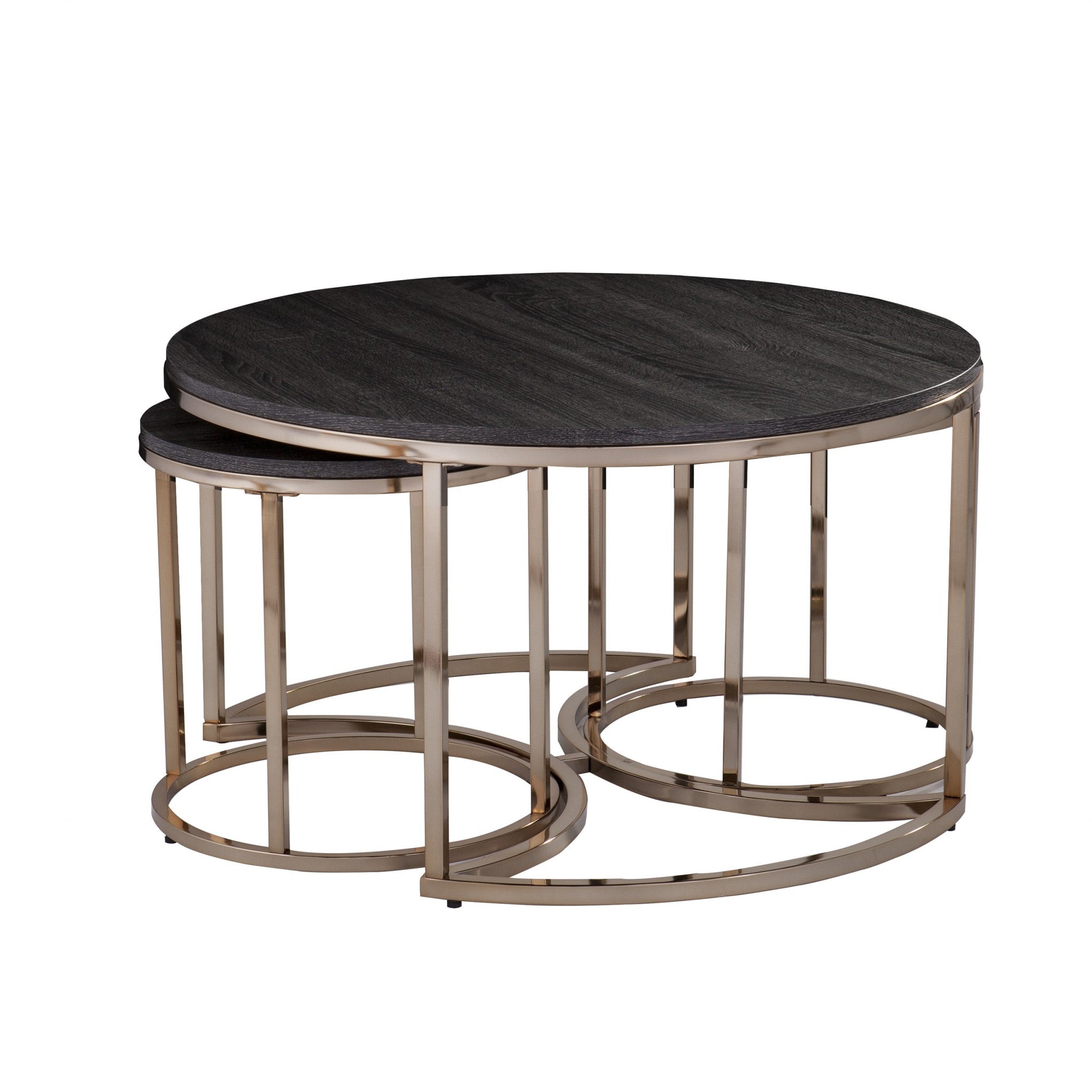 32" Champagne And Charcoal Manufactured Wood And Metal With Iron Round Coffee Table-5