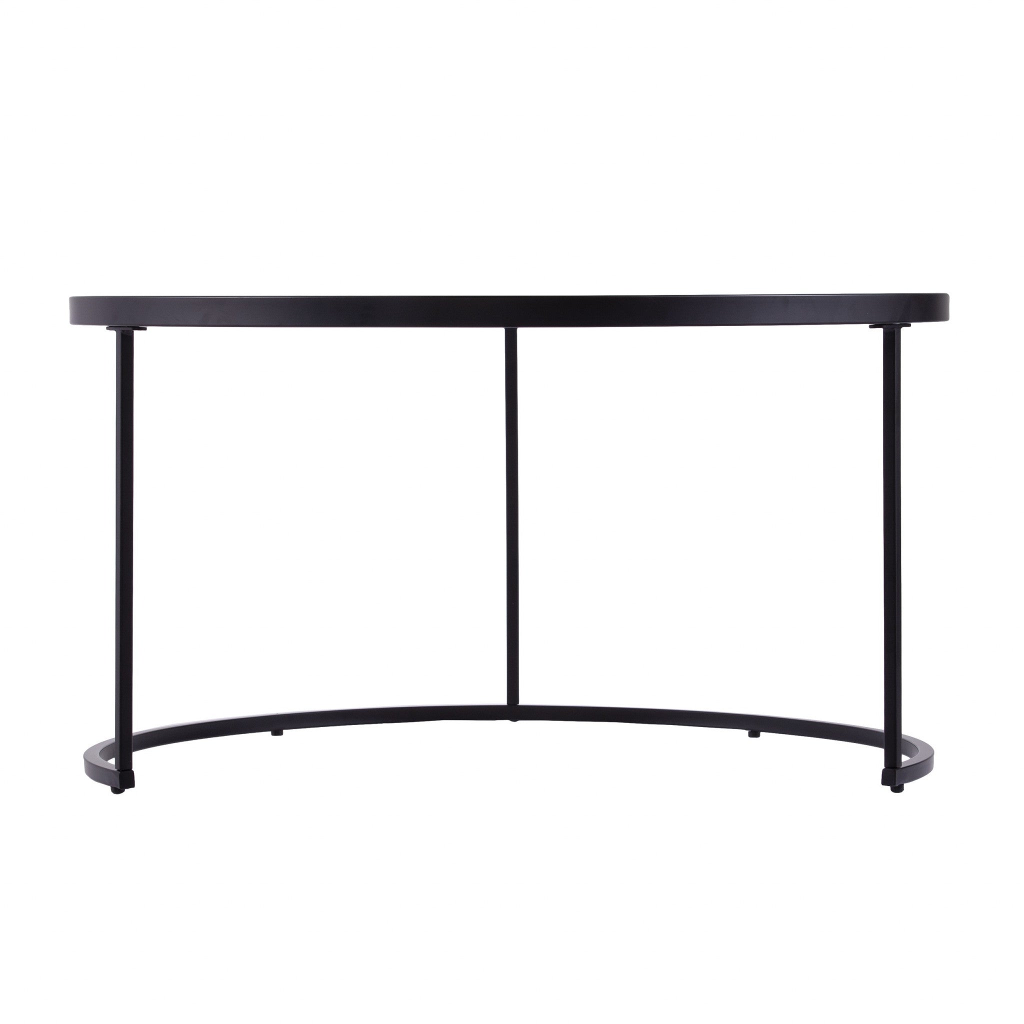 Set of Two Black And Silver Mirrored Round Nested Coffee Table Set-2