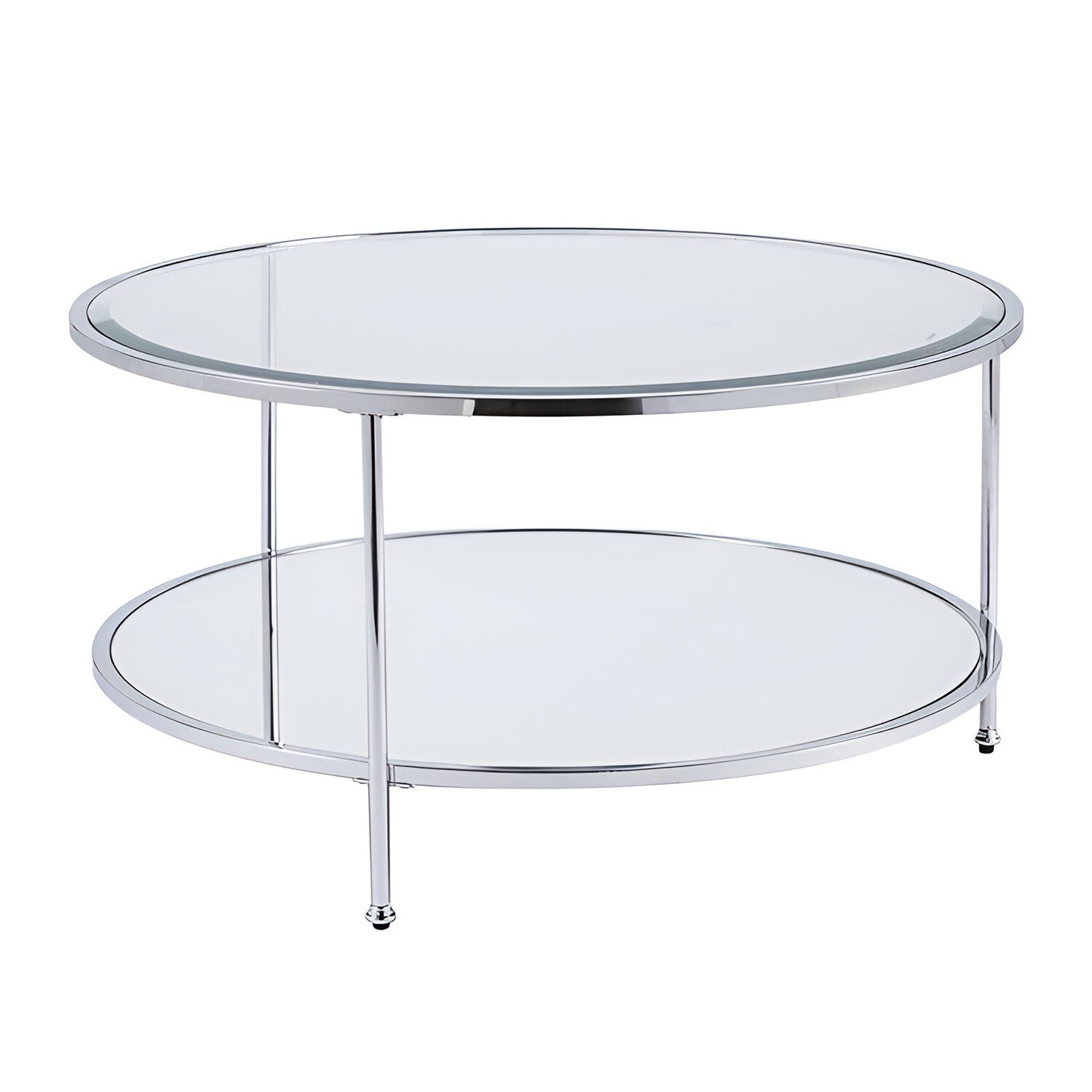 34" Chrome Glass And Metal Round Mirrored Coffee Table-3