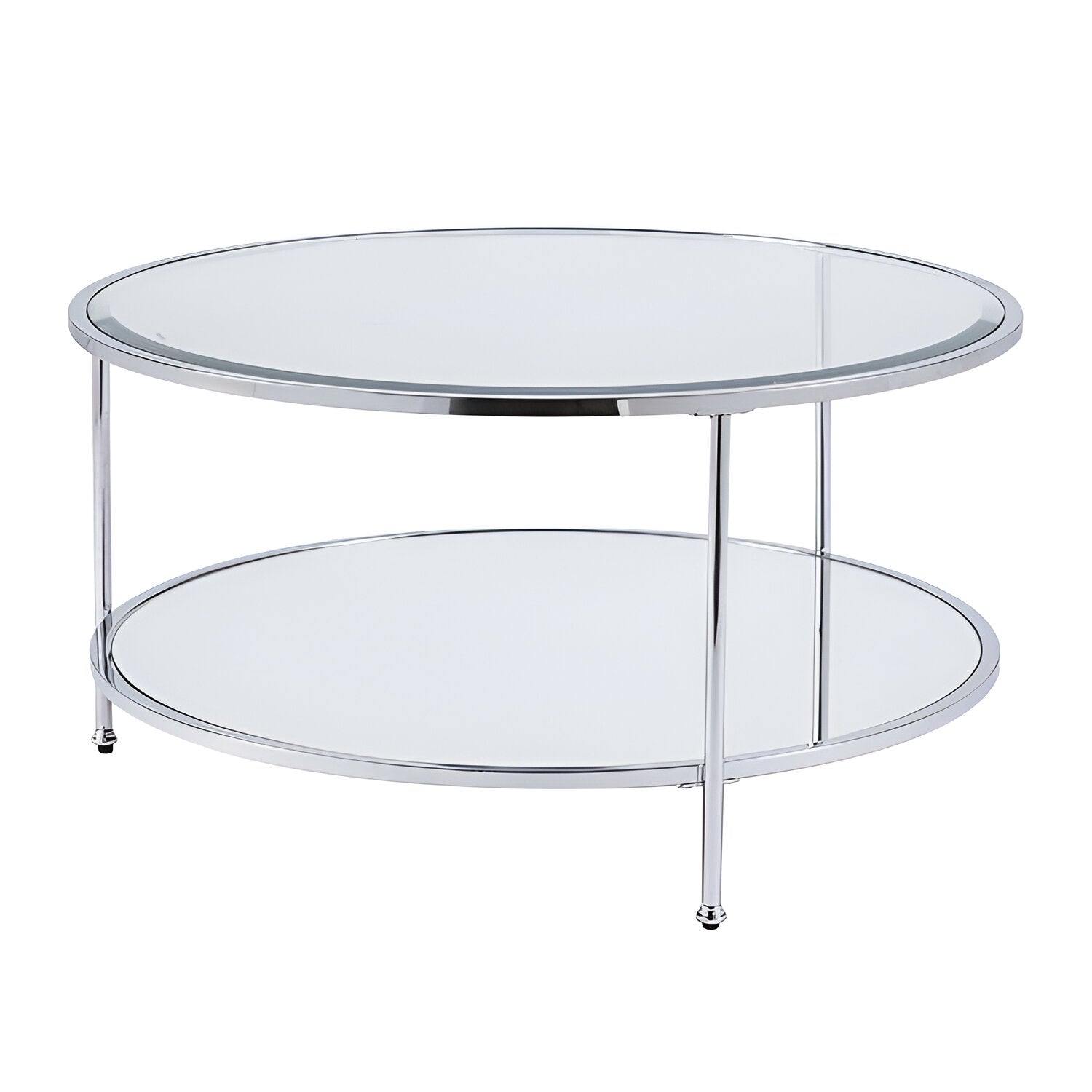 34" Chrome Glass And Metal Round Mirrored Coffee Table-1