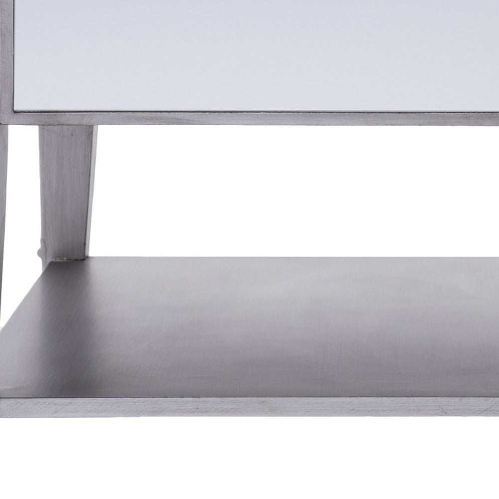 29" Silver Mirrored Square Coffee Table With Shelf-6