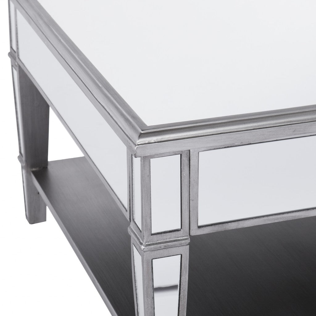 29" Silver Mirrored Square Coffee Table With Shelf-5