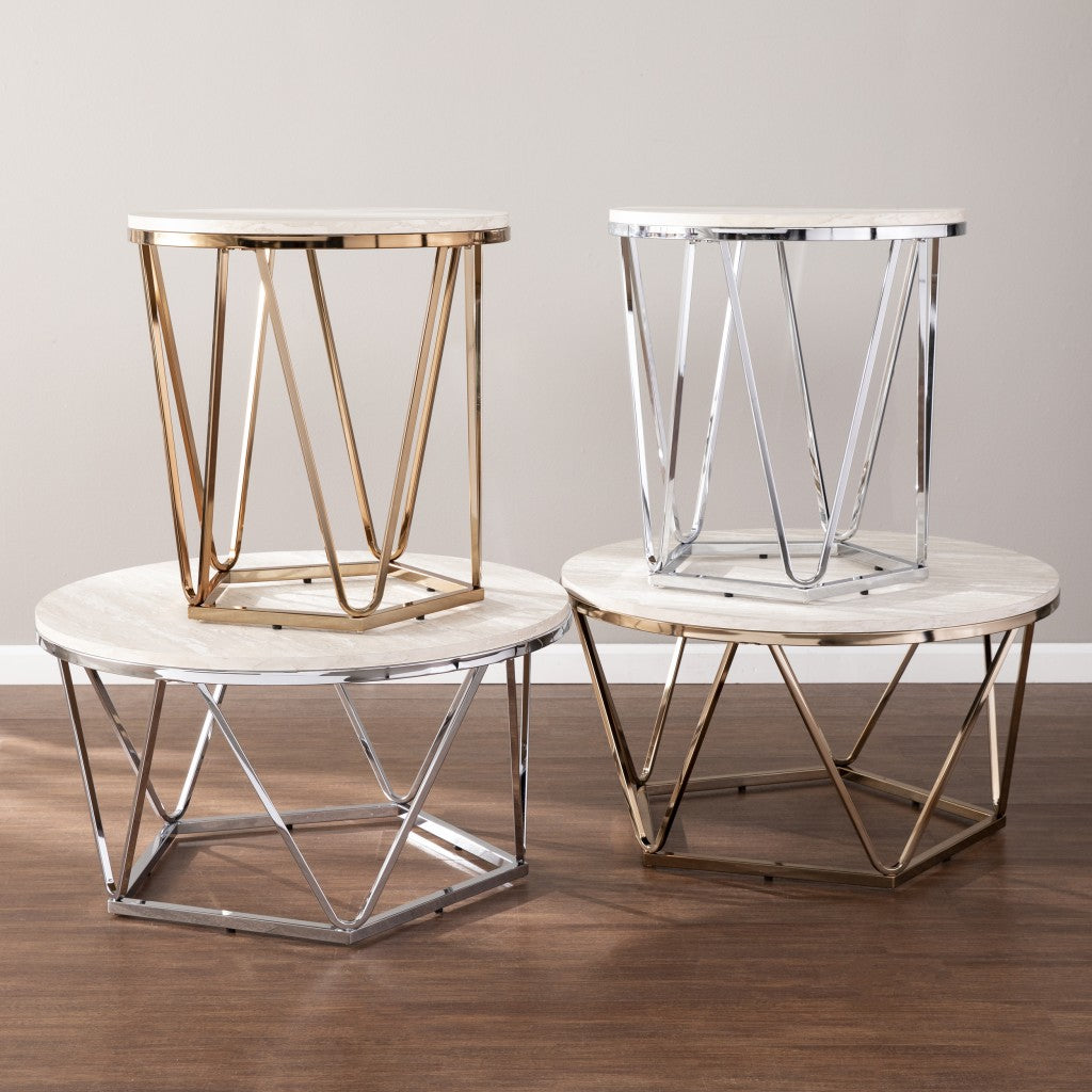 33" Silver Manufactured Wood And Metal Round Coffee Table-5