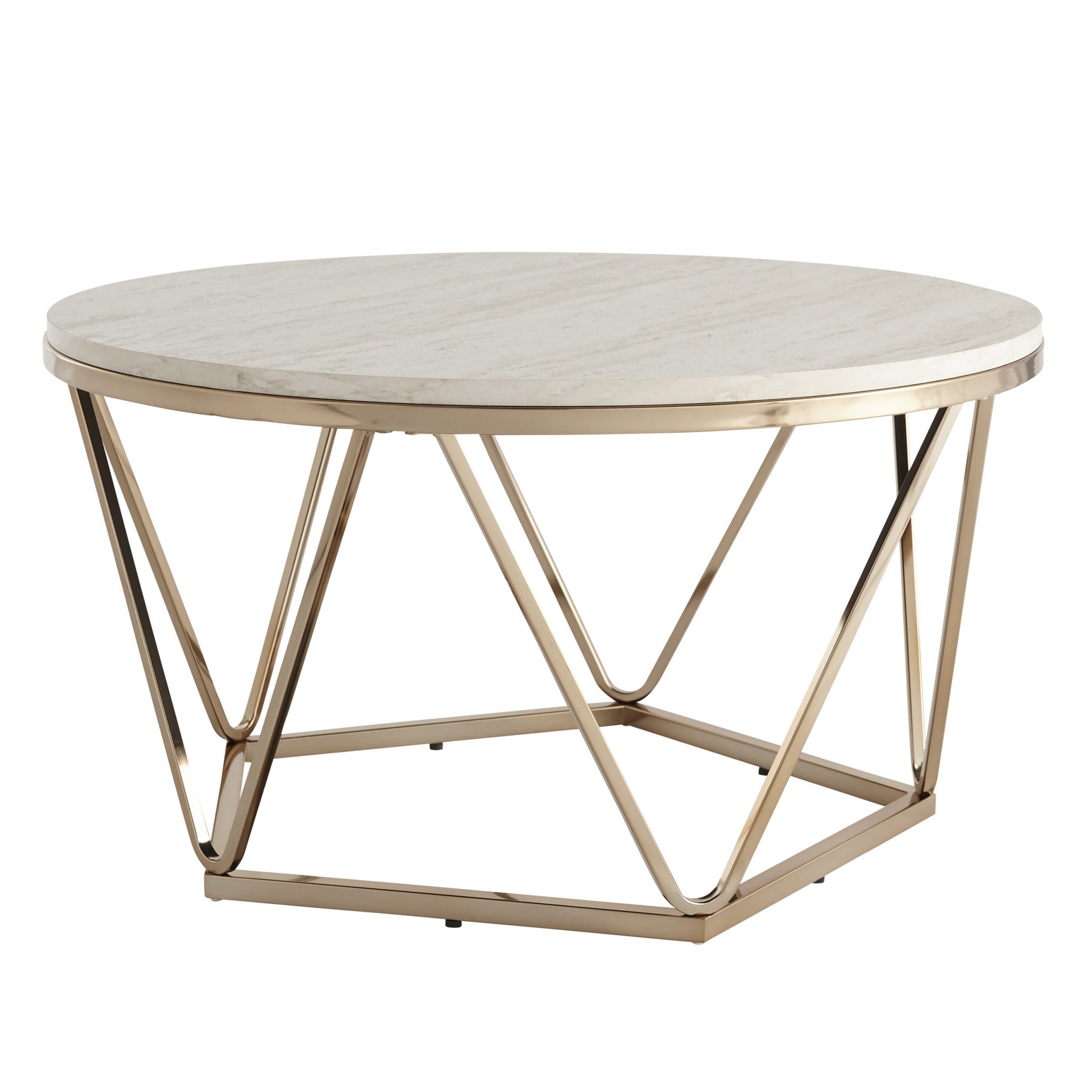 33" Champagne Solid Manufactured Wood And Metal Round Coffee Table-2