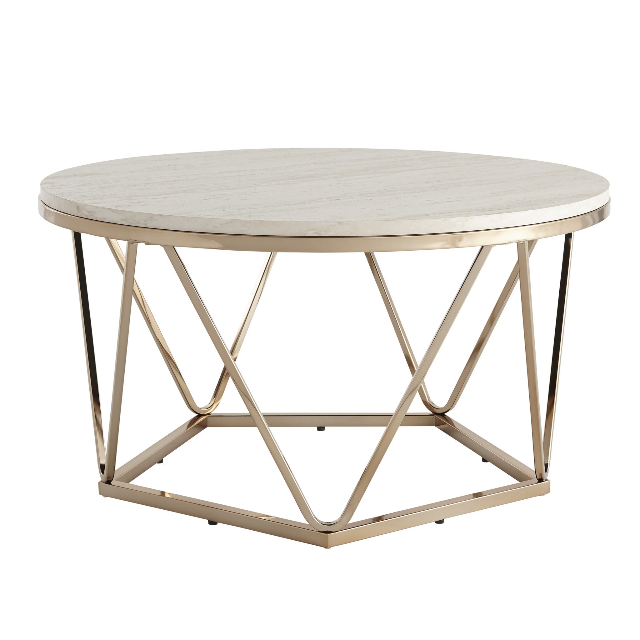 33" Champagne Solid Manufactured Wood And Metal Round Coffee Table-3
