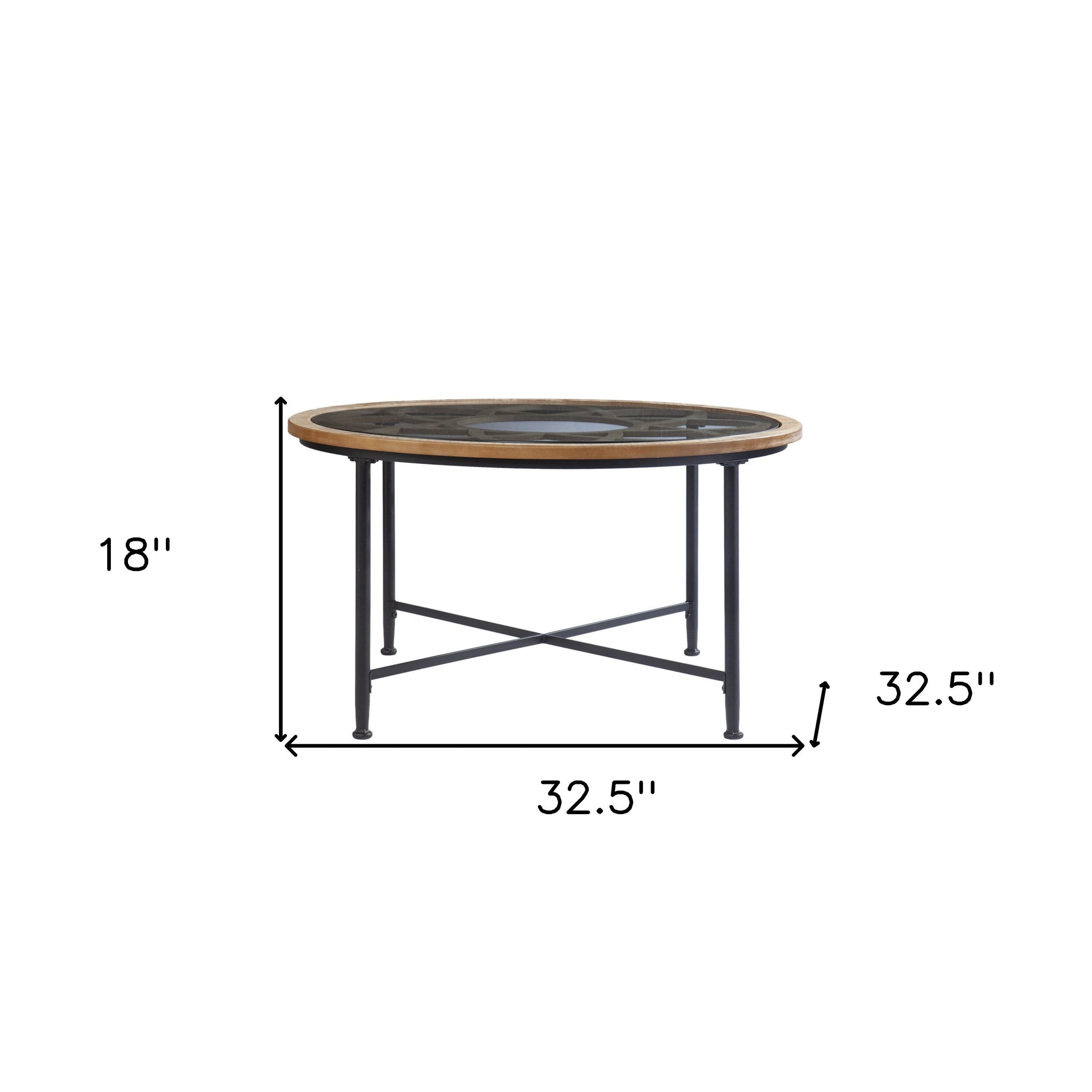 33" Floral Design Glass Top Round Coffee Table-5
