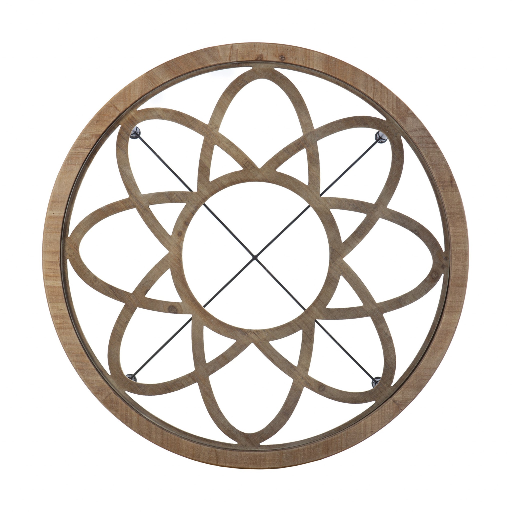 33" Floral Design Glass Top Round Coffee Table-2