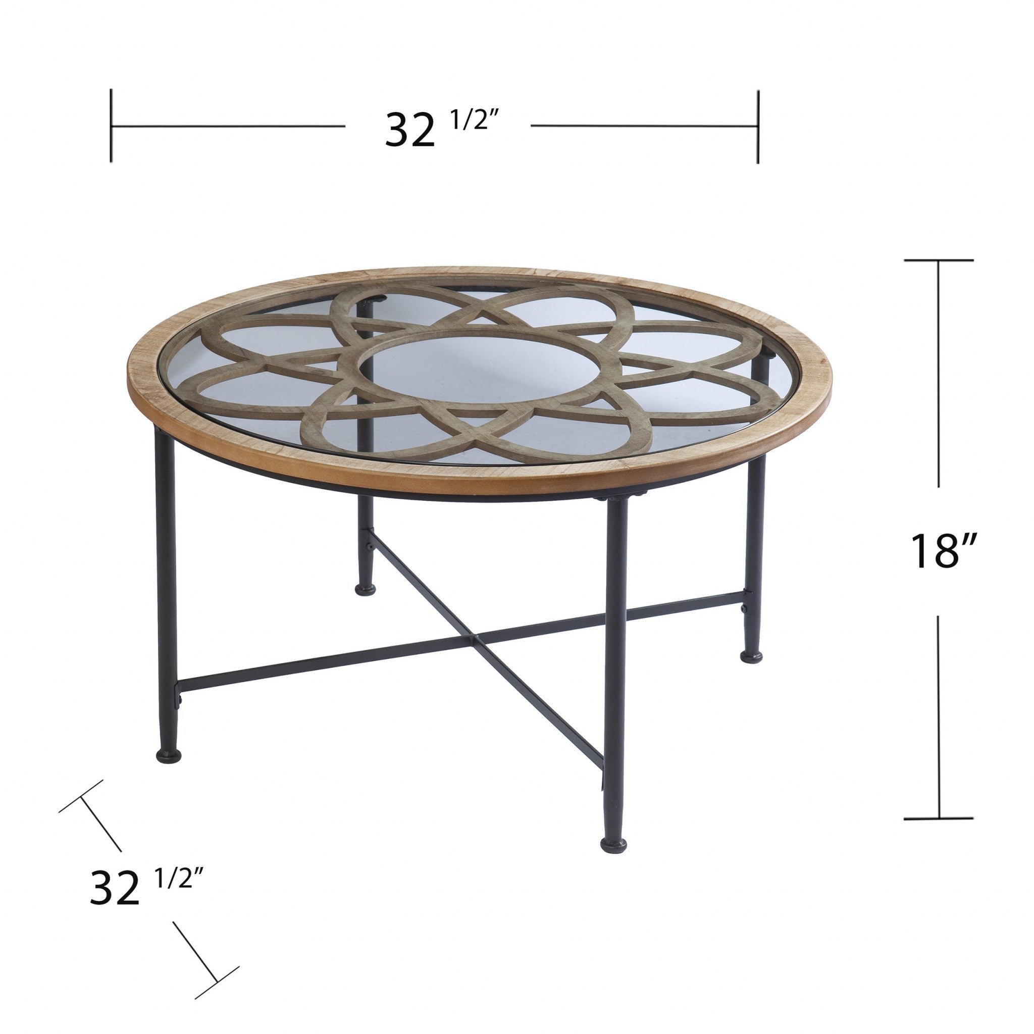 33" Floral Design Glass Top Round Coffee Table-6