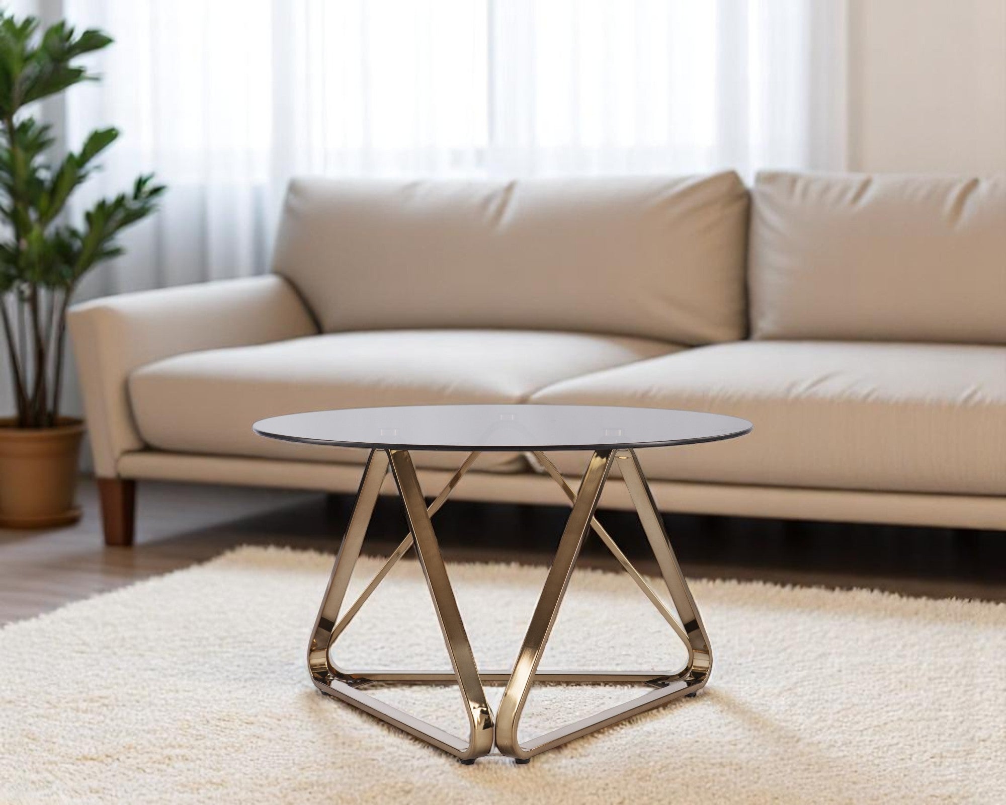 31" Smoky Black and Gold Glass and Metal Round Coffee Table-0