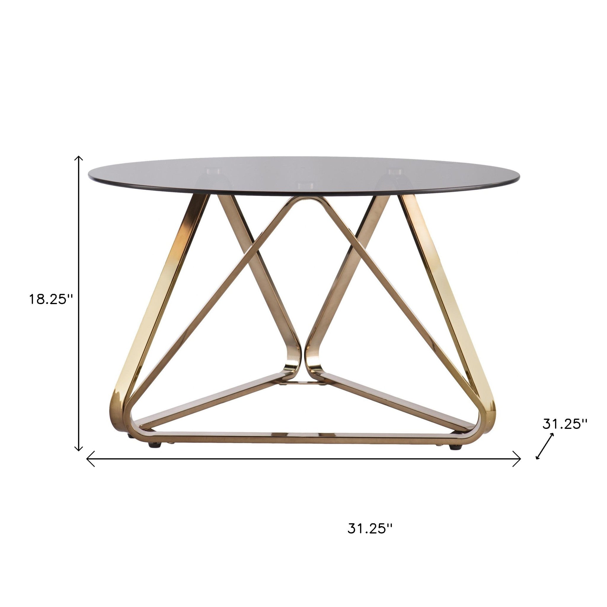 31" Smoky Black and Gold Glass and Metal Round Coffee Table-8