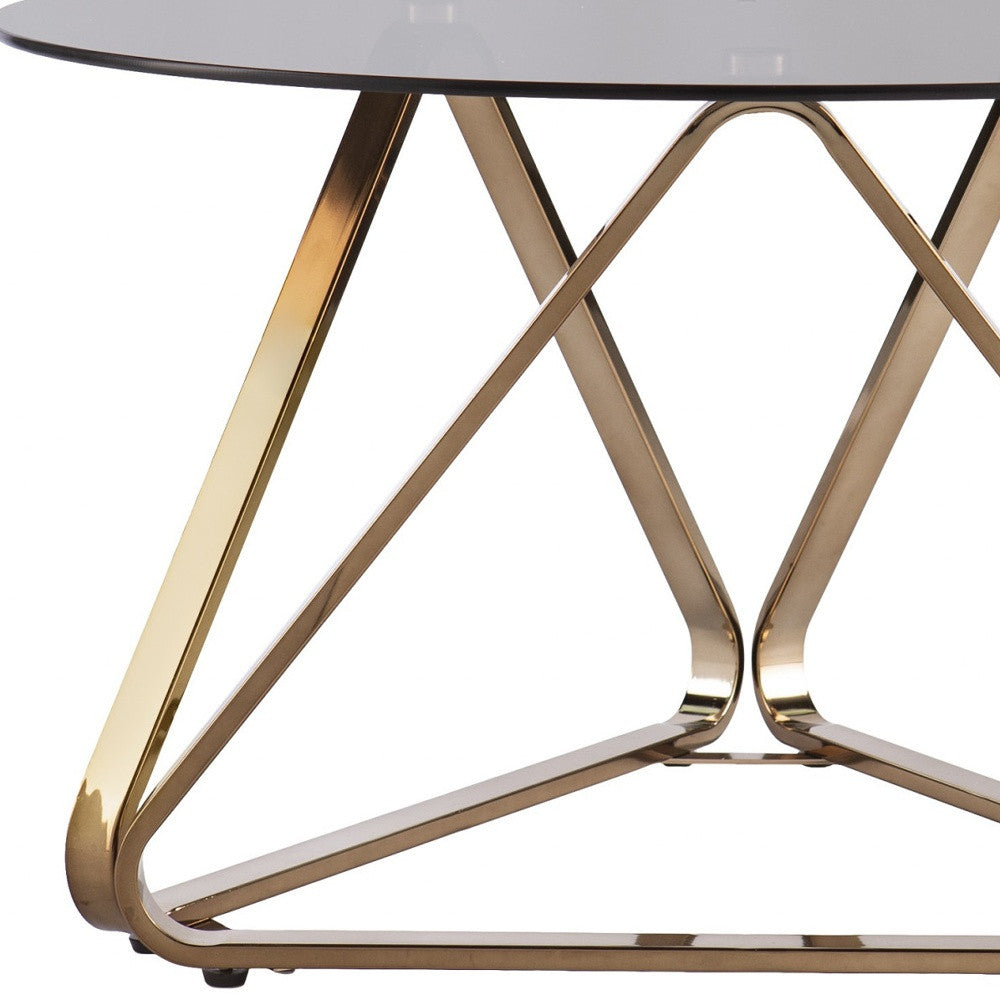 31" Smoky Black and Gold Glass and Metal Round Coffee Table-6
