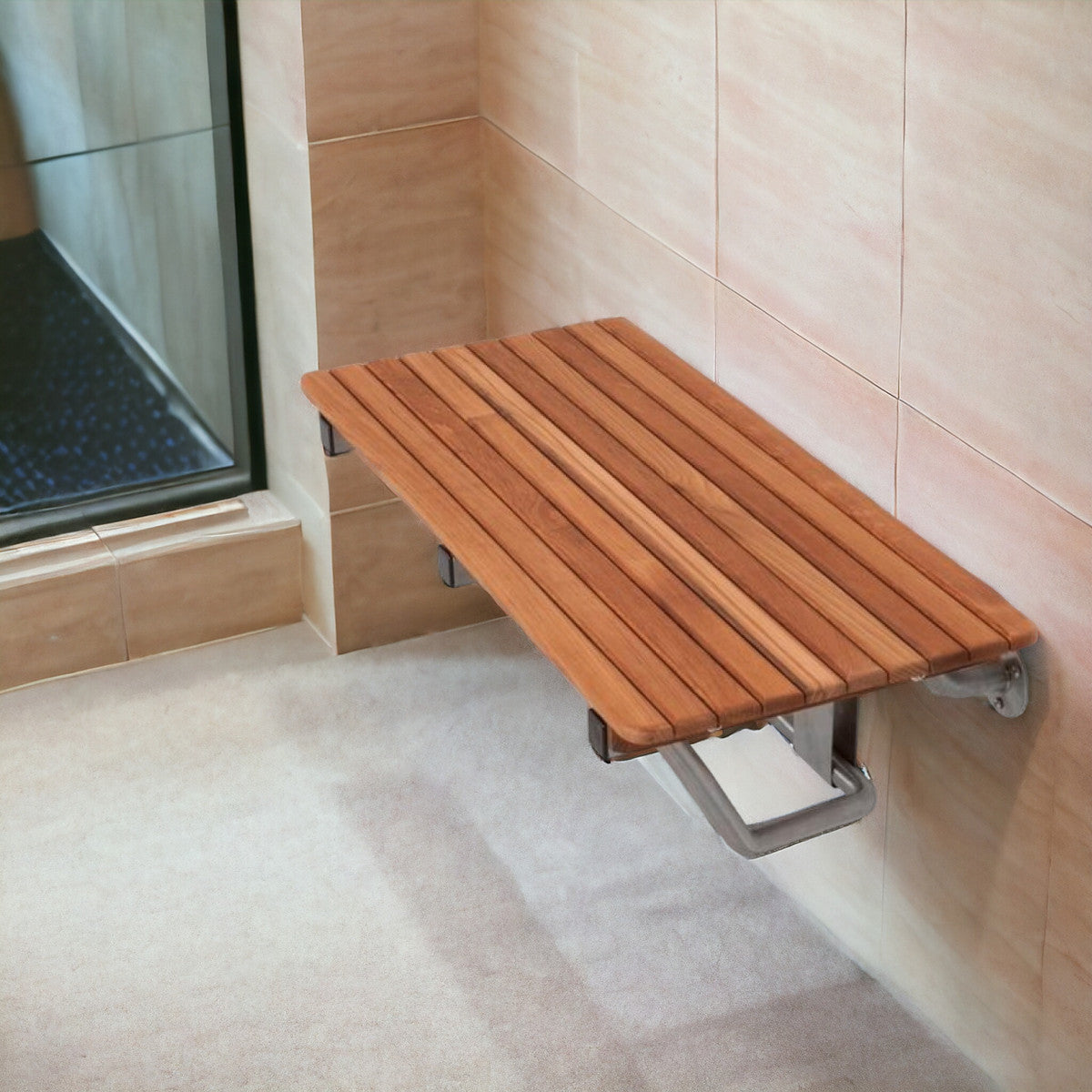 28" Brown Premium Wall Mount Teak Shower Bench-0