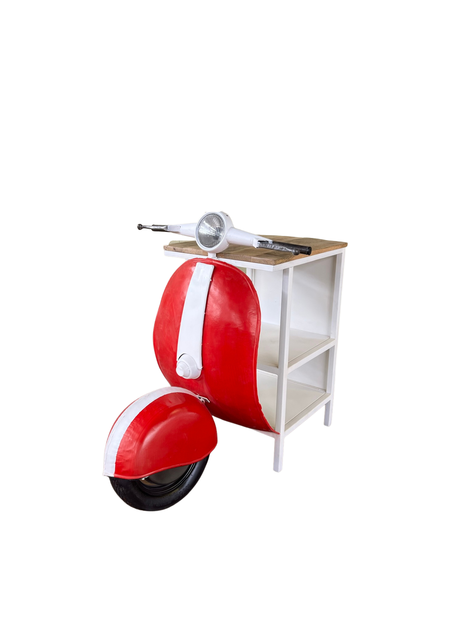 26" Red and Off White Novelty Scooter Open Cabinet With Two Shelves-2