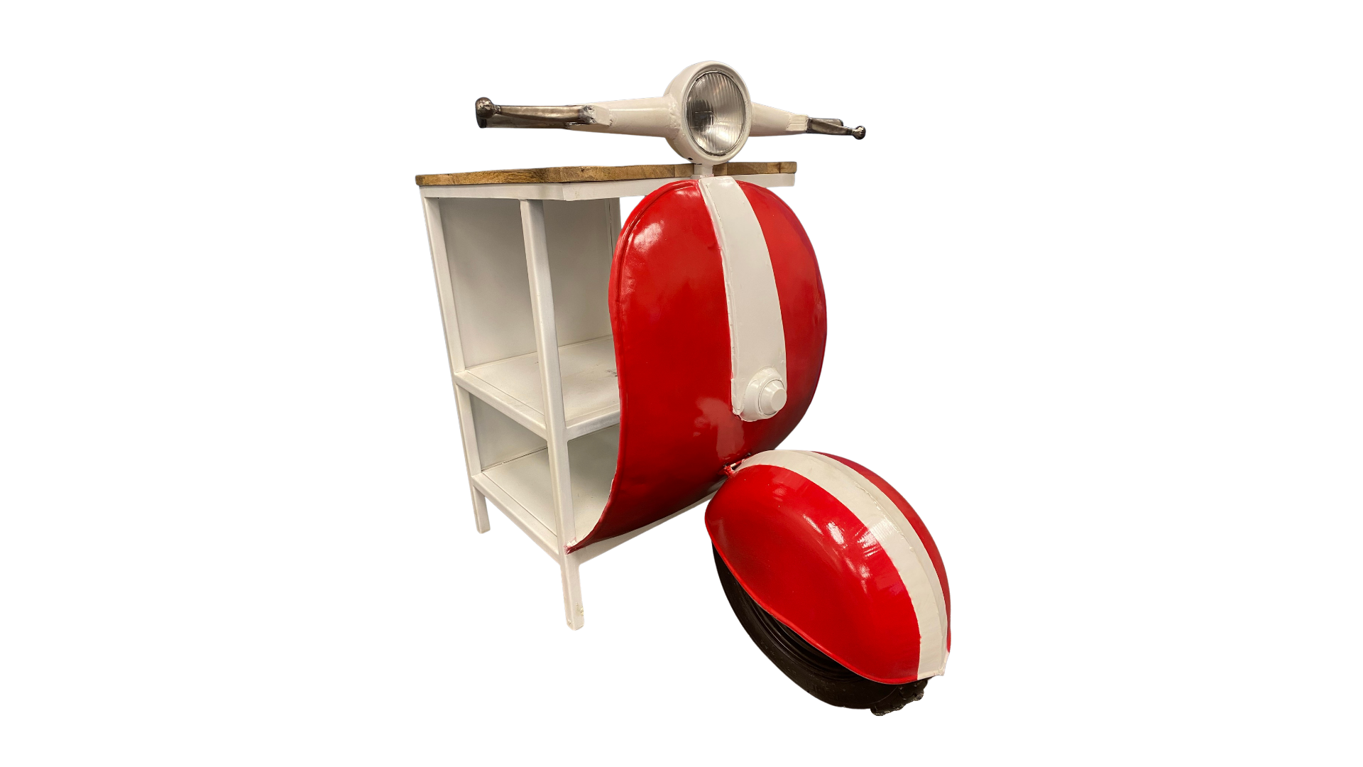 26" Red and Off White Novelty Scooter Open Cabinet With Two Shelves-3