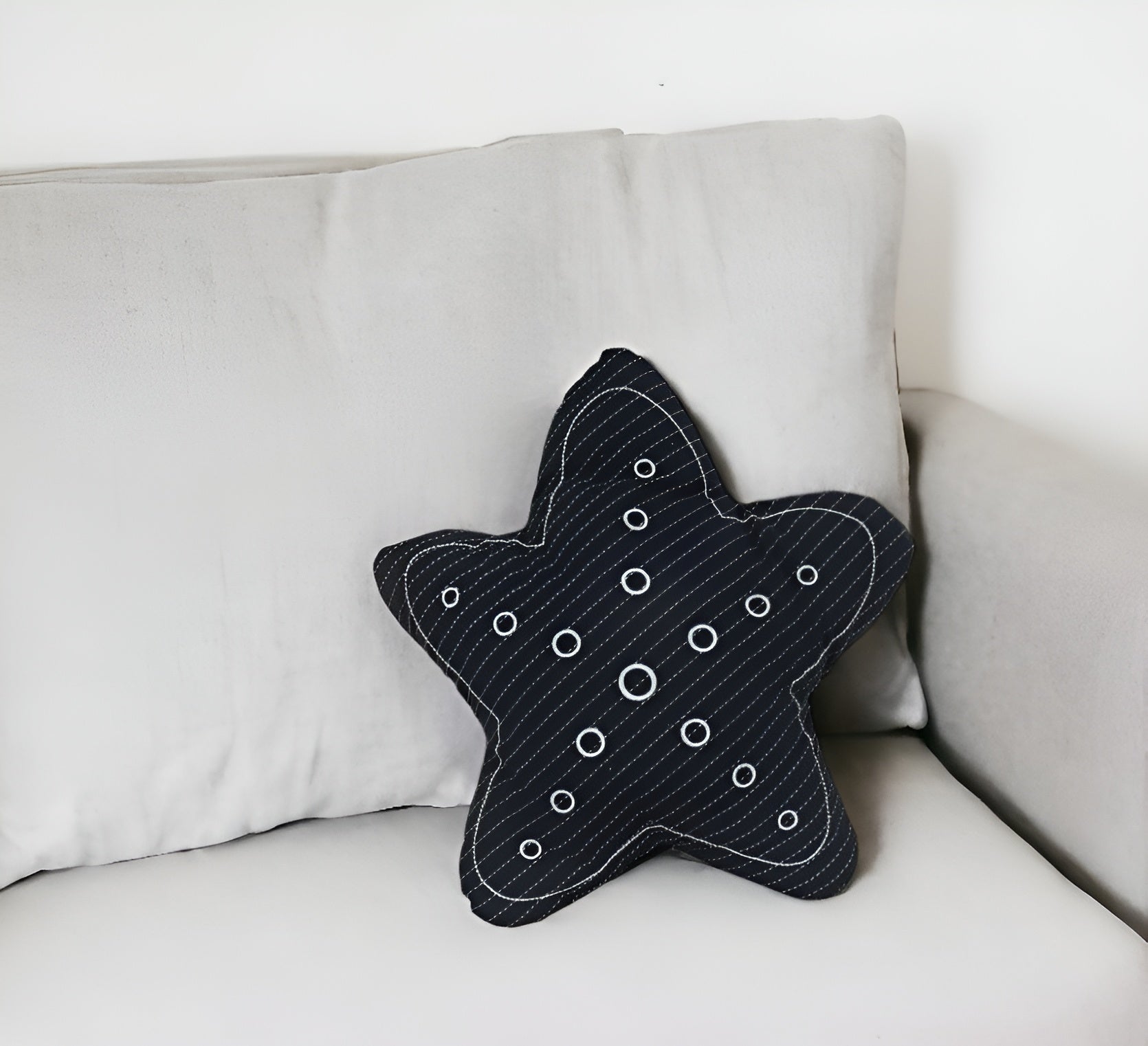 Set of Two 12" X 12" Blue and White Star Starfish Coastal Throw Pillow-0
