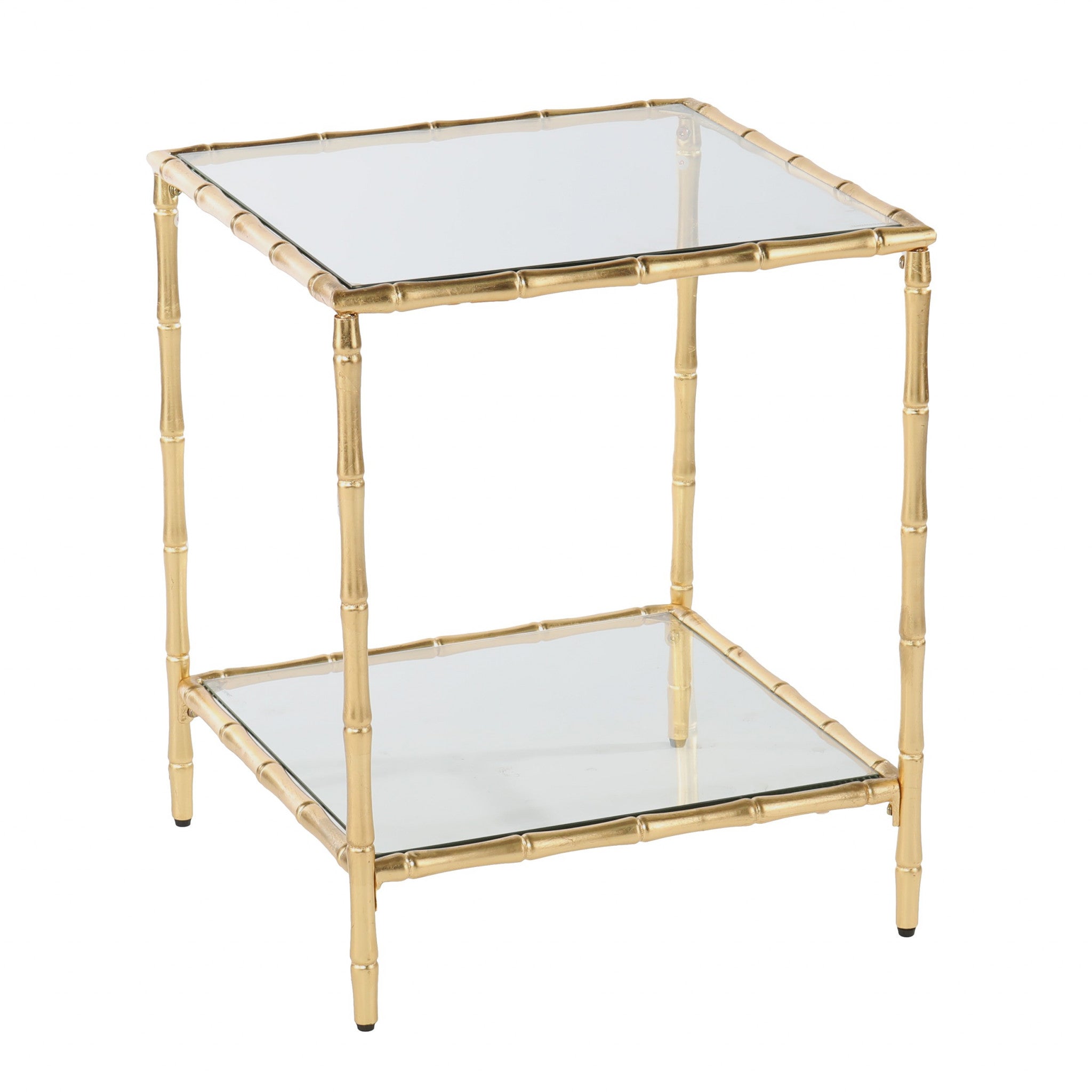 23" Gold Glass Top Square End Table With Shelf-2